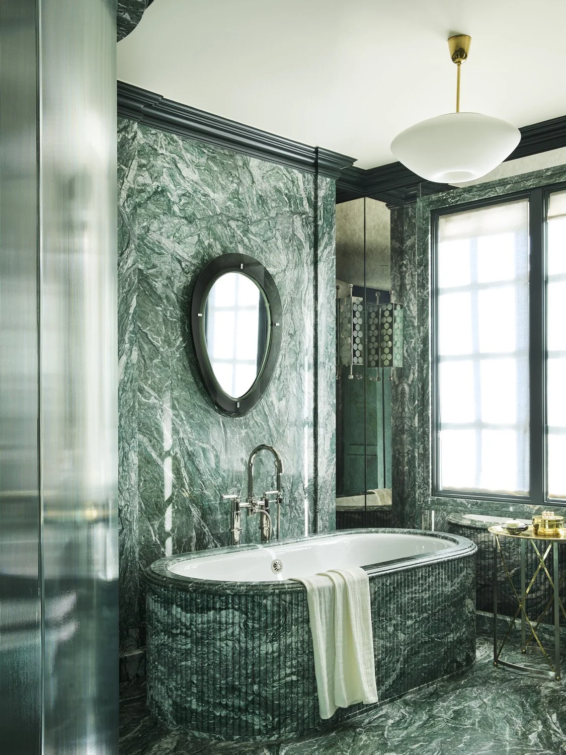 Green malachite bathroom designed by San Francisco interior designer Summer Thornton
