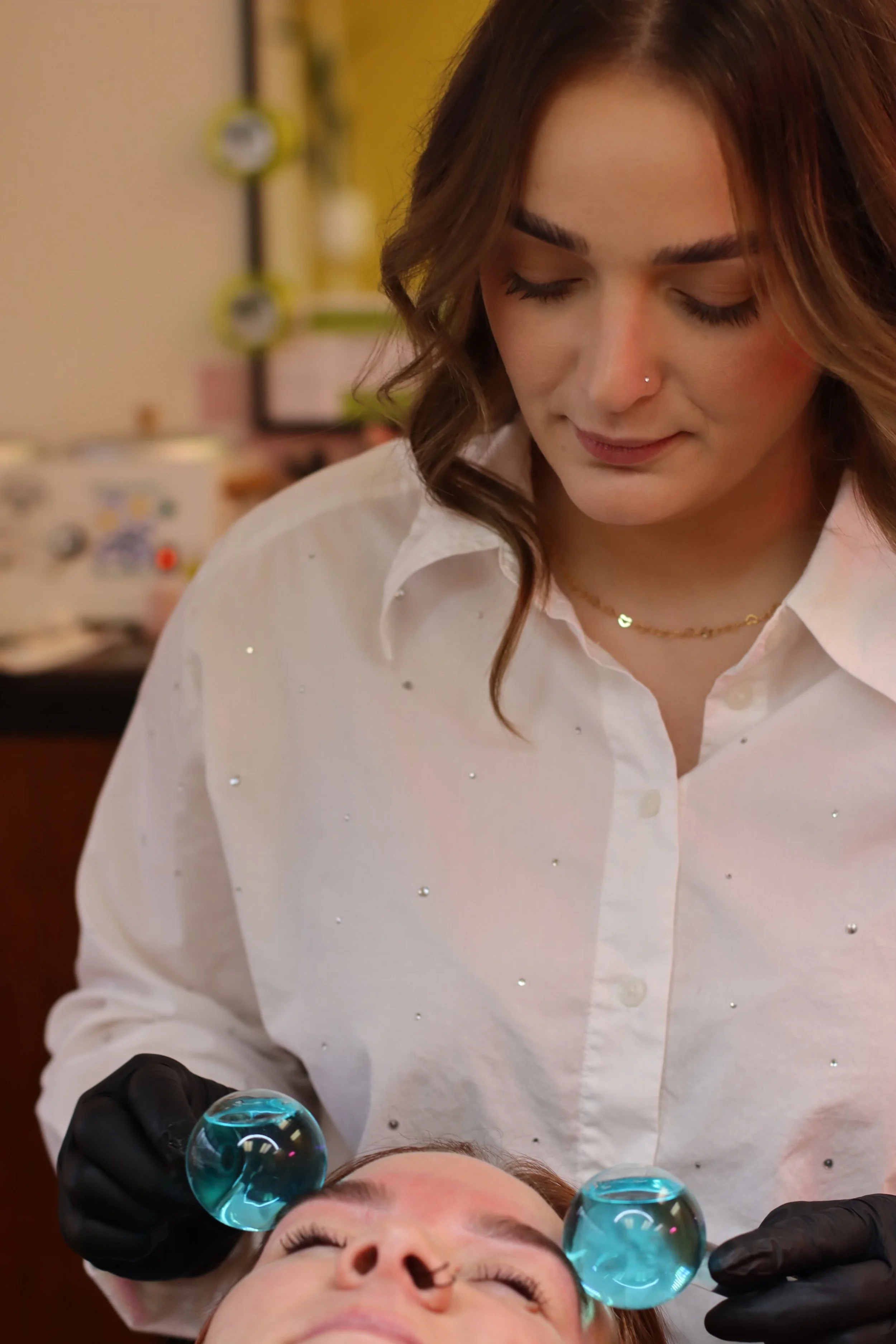 Salon customer with new long natural braids