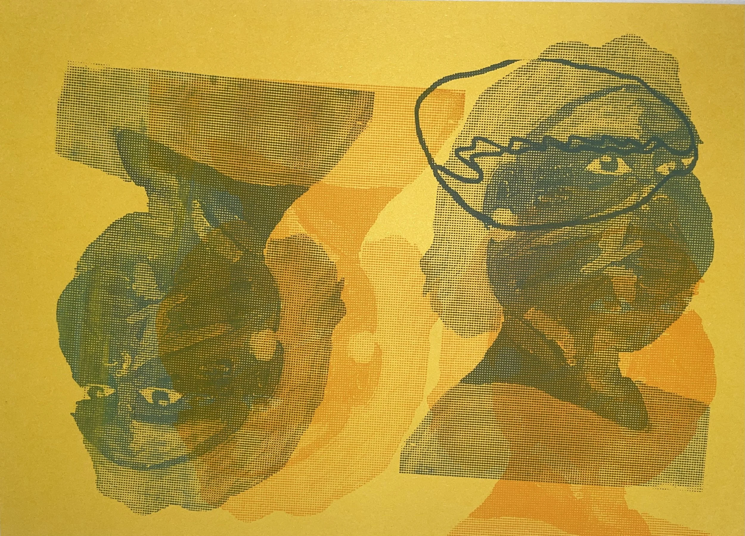 Oil on paper and drawing screen printed on A4 200gsm, 2024