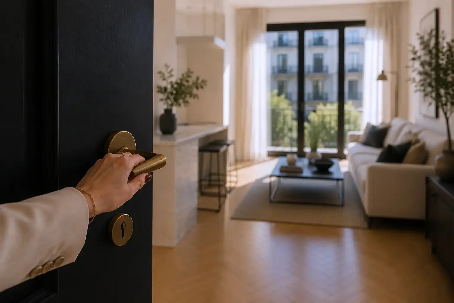 Property Management uzmanı, Barcelona'daki bir daireyi düzenli kontrol kapsamında açarken.