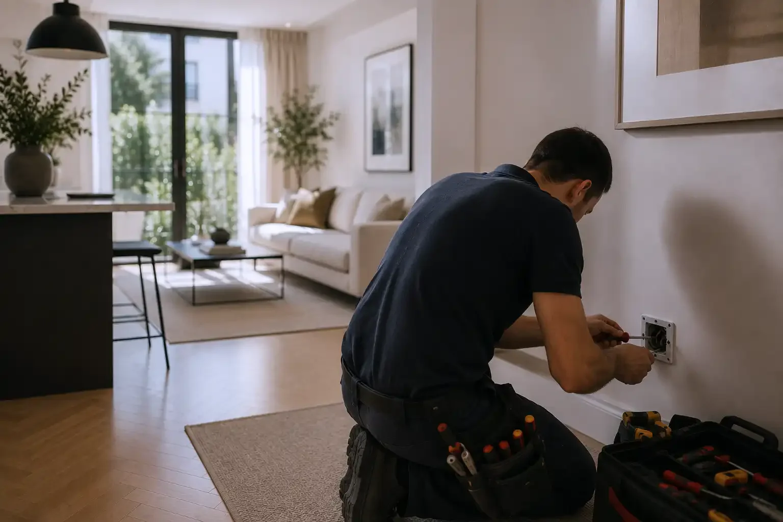 Teknik ekip, Barcelona'daki bir dairede planlı bakım çalışması gerçekleştiriyor.