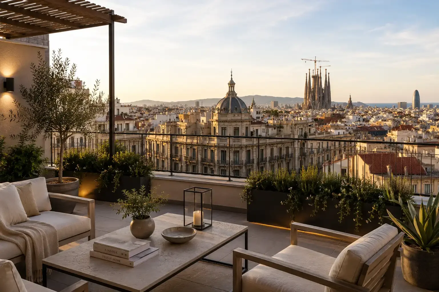 Rooftop terrace overlooking Barcelona, representing second-home ownership and professional property management.