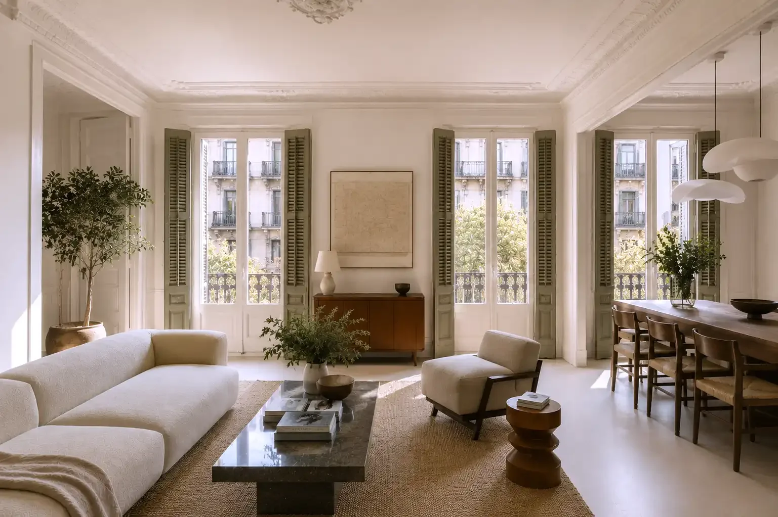 Bright Eixample apartment in Barcelona with original architectural details and a refined contemporary interior.