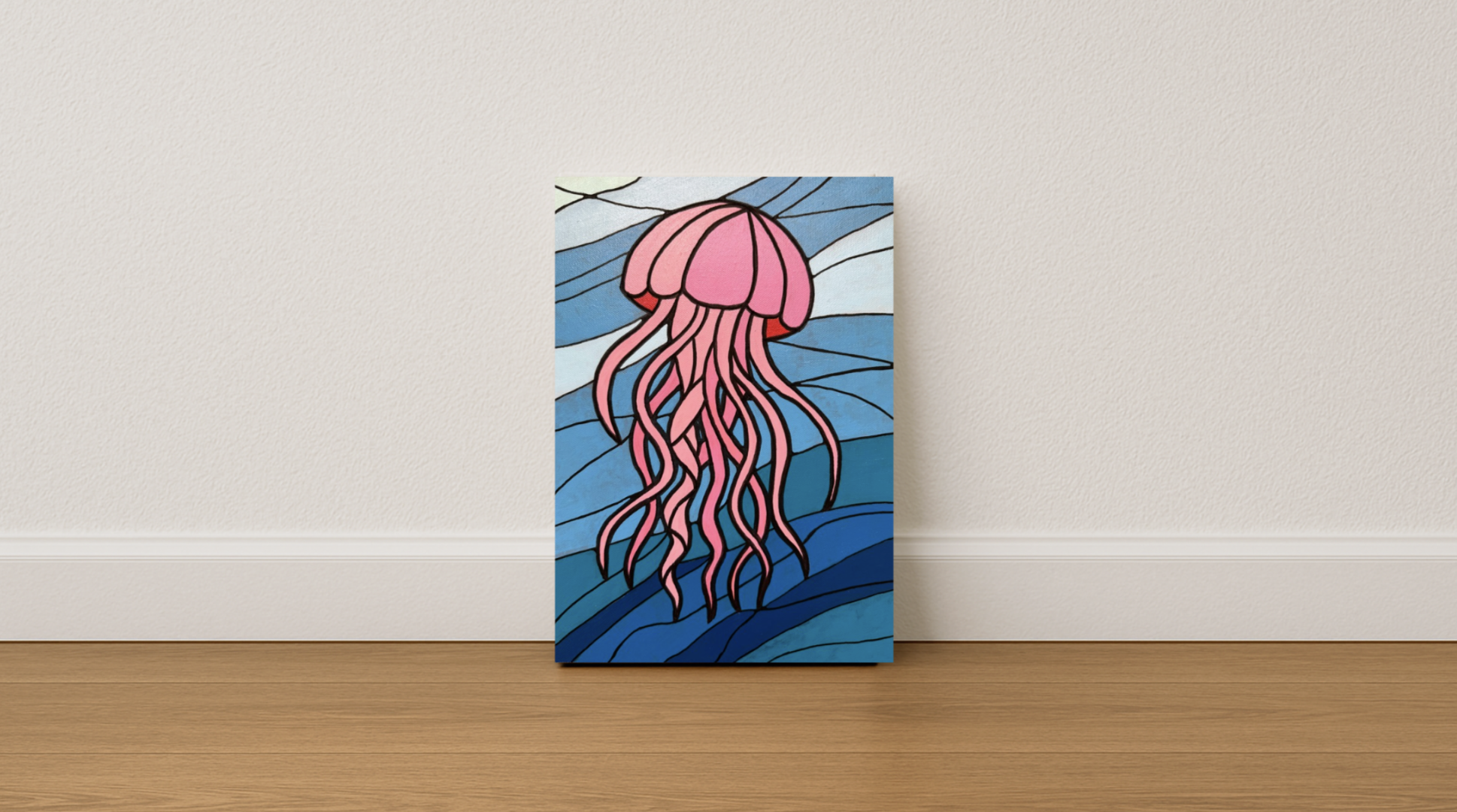 jellyfish original acrylic painting in stained glass art style