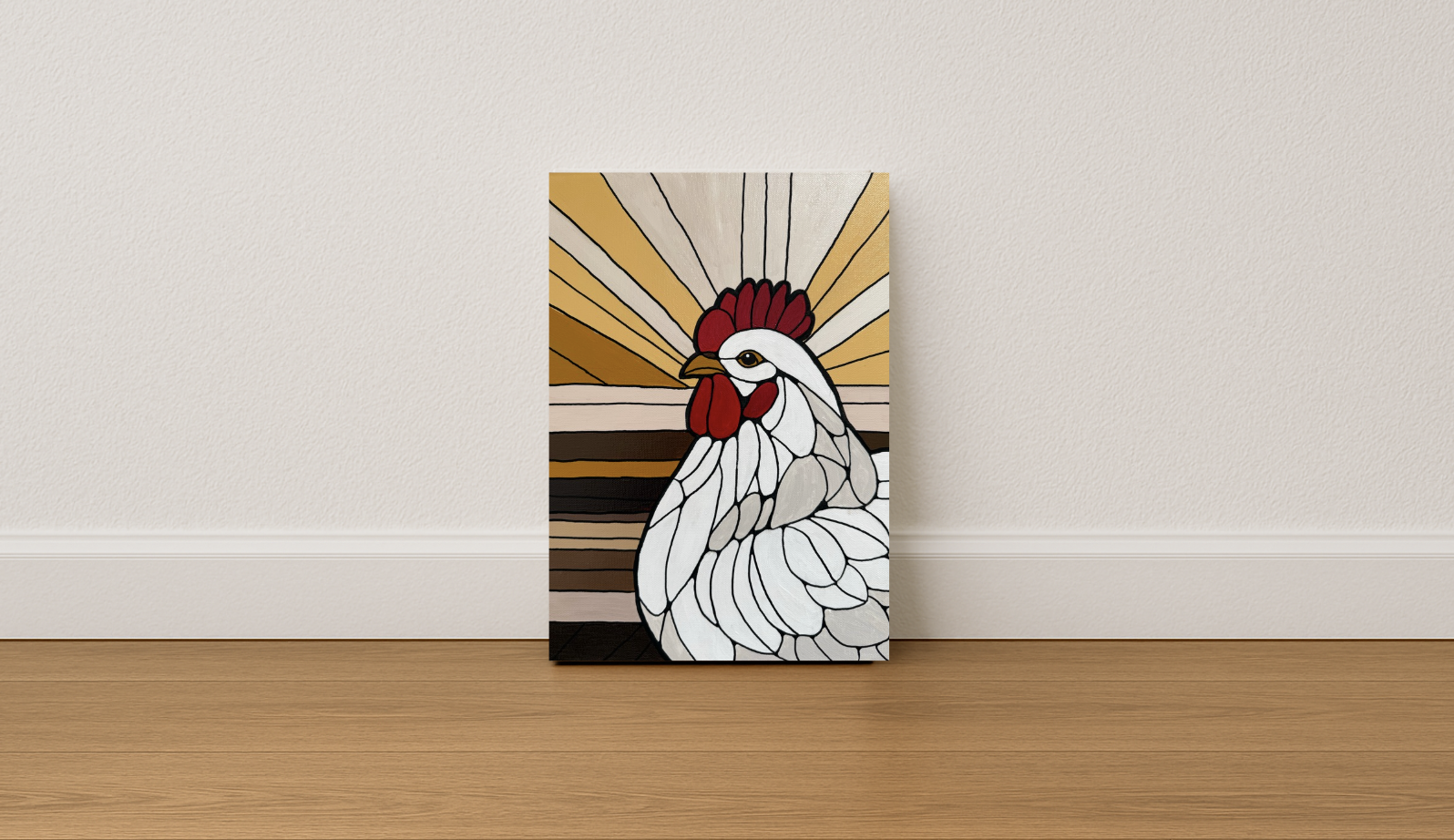 Hen original acrylic painting in stained glass art style