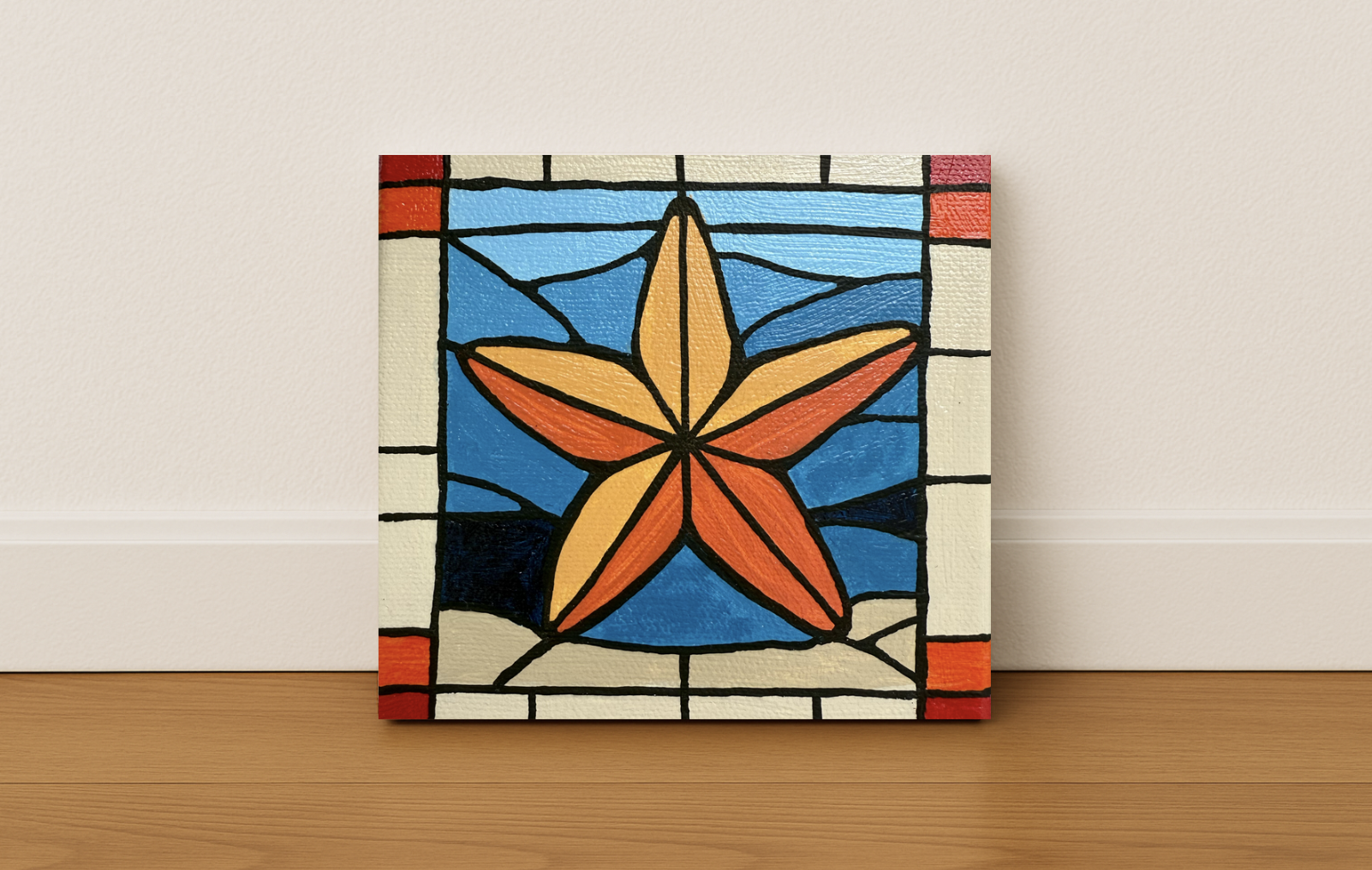 Starfish original acrylic painting in stained glass art style