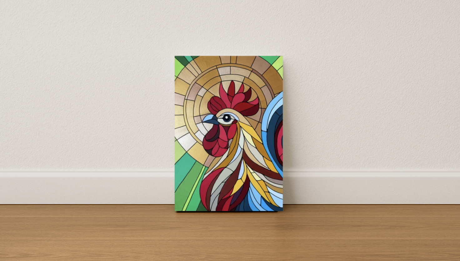Rooster against sunrise original acrylic painting