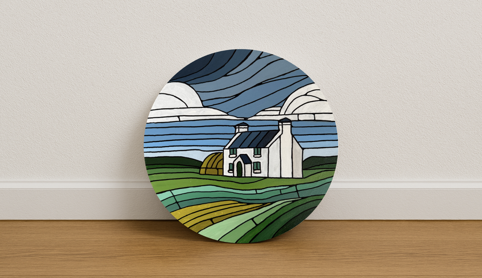 Irish Country Cottage original acrylic painting in stained glass art style