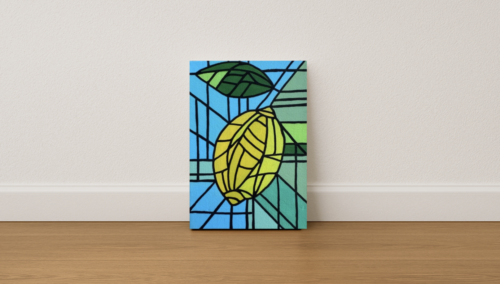 lemon of Menton original acrylic painting in a stained glass mosaic style