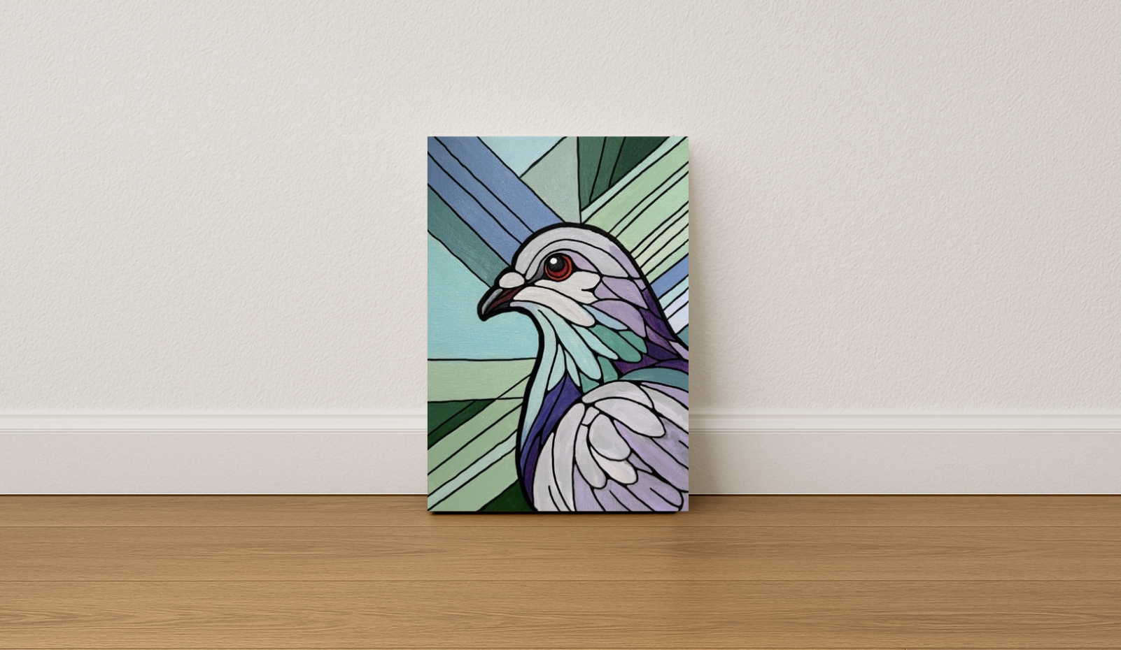 Pigeon original acrylic painting in stained glass art style