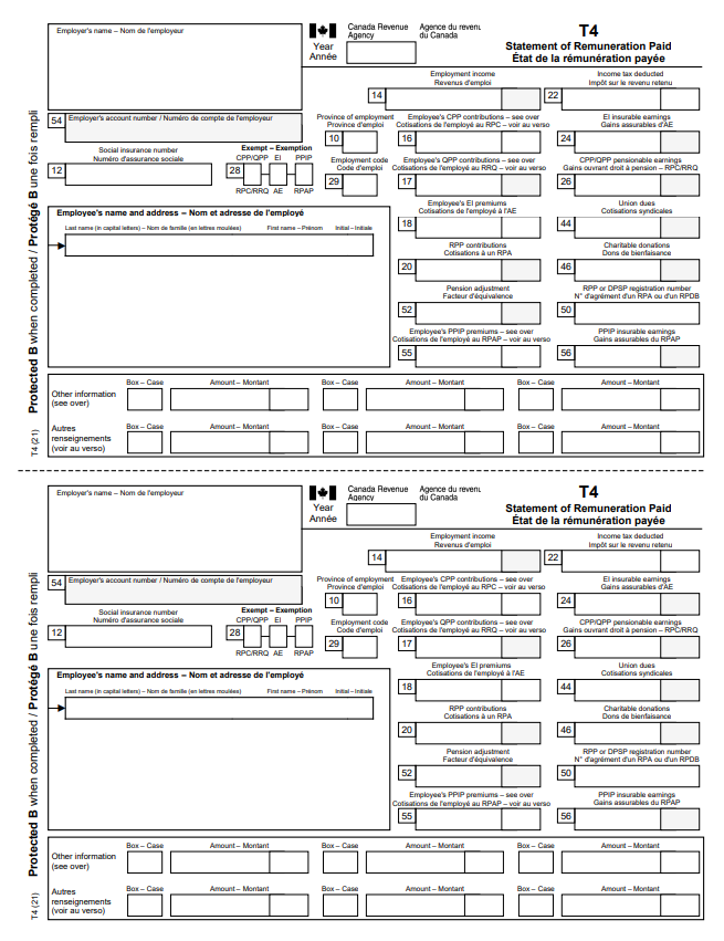 Canada T4 employer income document