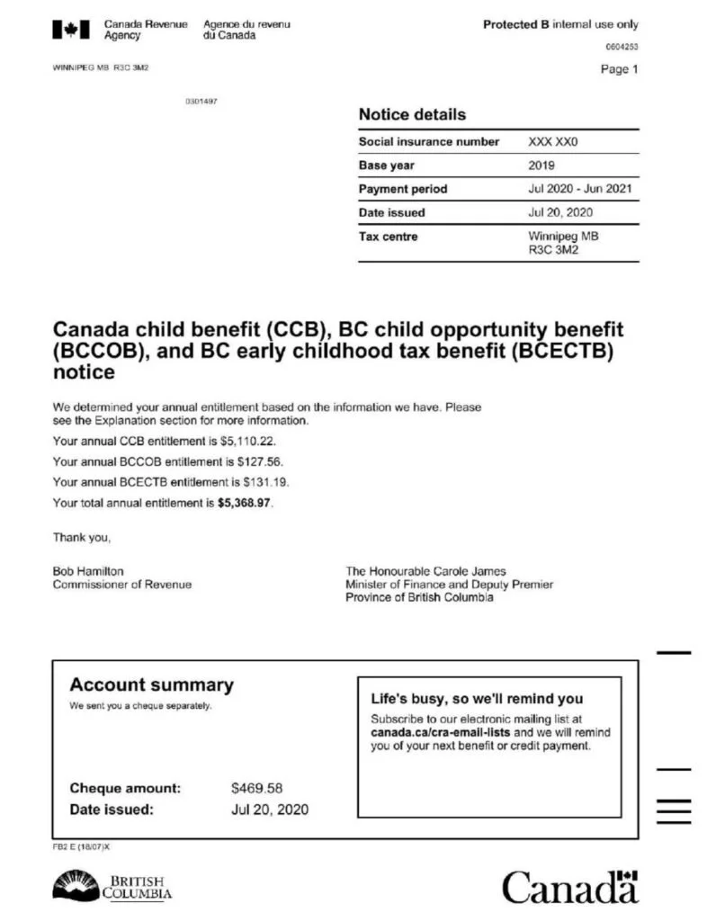 Child tax benefit statement CCB Canada