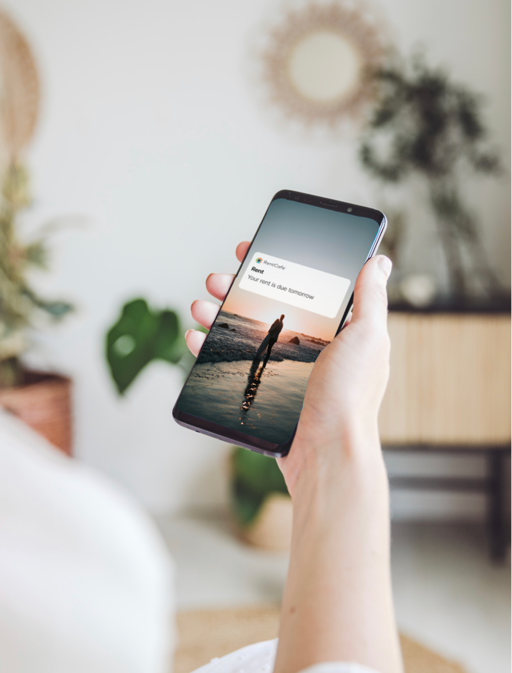 RentCafe Resident app redesign shown on a mobile device, reimagining the digital resident experience through intuitive apartment living, payments, and community communication.