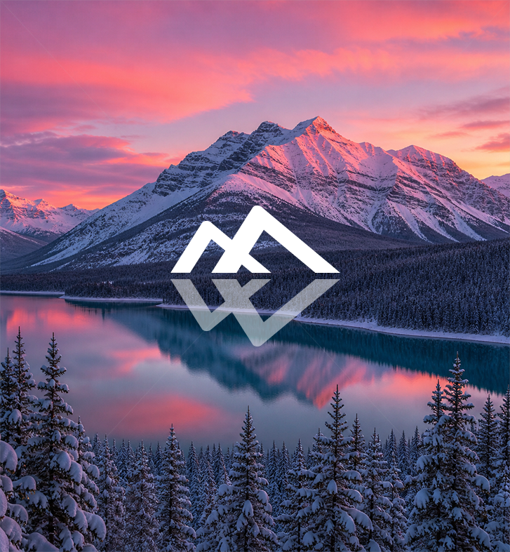 Vivid Peak Activewear identity displayed over a vivid mountain landscape, symbolizing fearless movement, visibility, and modern outdoor performance.
