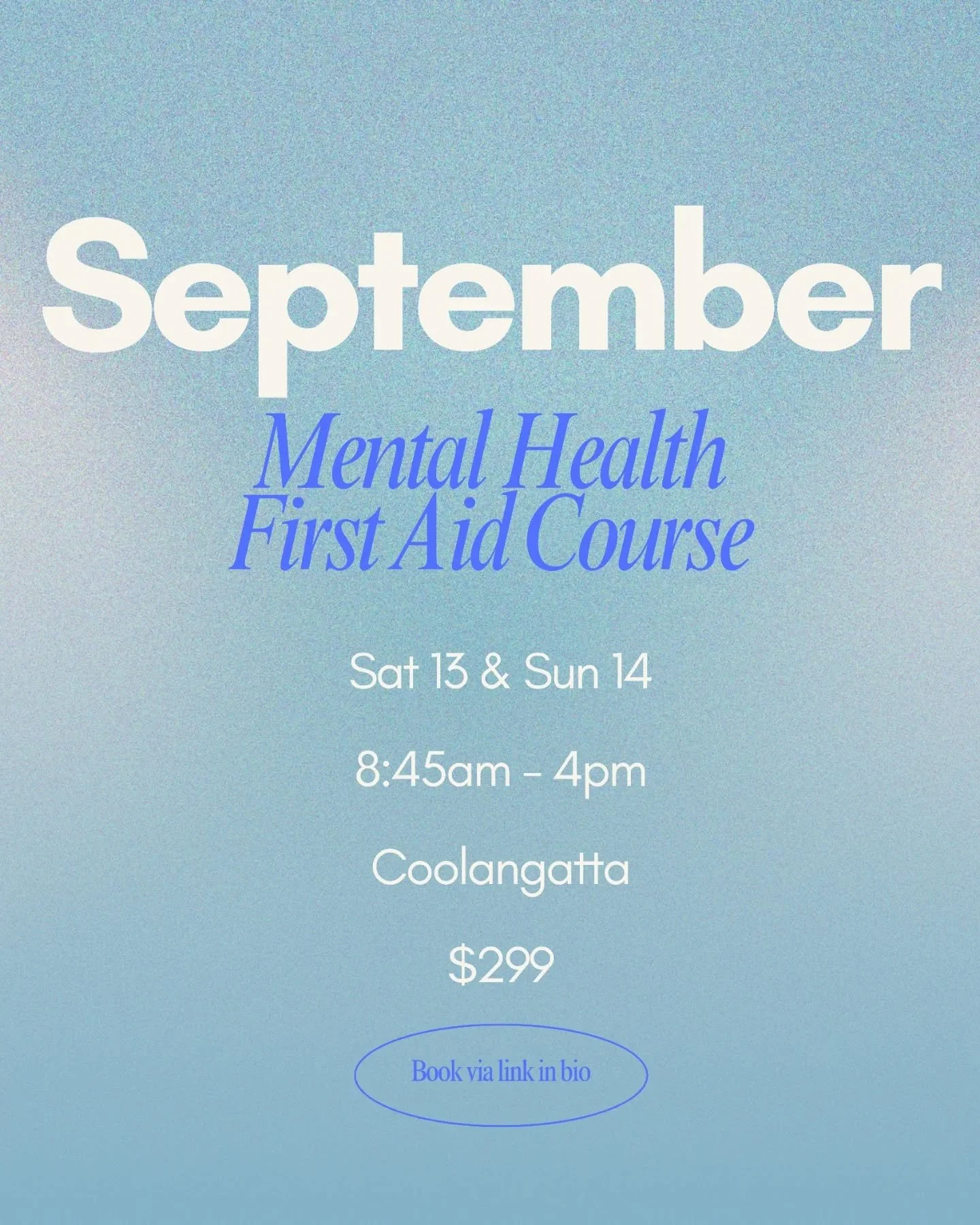 Join us for our next MHFA course in Kirra! Or reach out regarding private MHFA for your team.
•
•
#MHFA #mentalhealthfirstaid #resilience #mentalhealtheducation #mentalhealth #goldcoast #northernrivers #byronbay #healingjourney #professiona