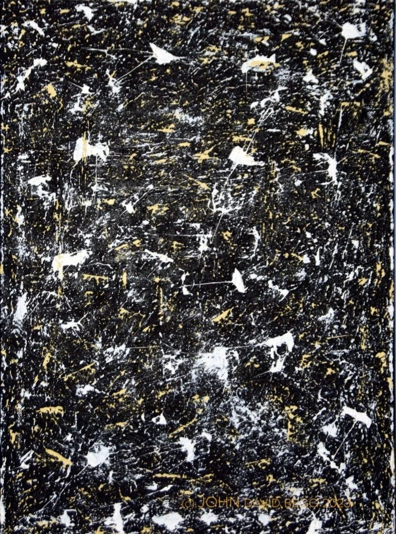 First Light
64.5x90cms / 25.5x36&quot;
Mixed media on canvas
2023

The universe was opaque until 380,000,000 after the bang, before which it was a seething plasma of atomic nuclei, elections and photons, too chaotic to allow the photons a clear path 