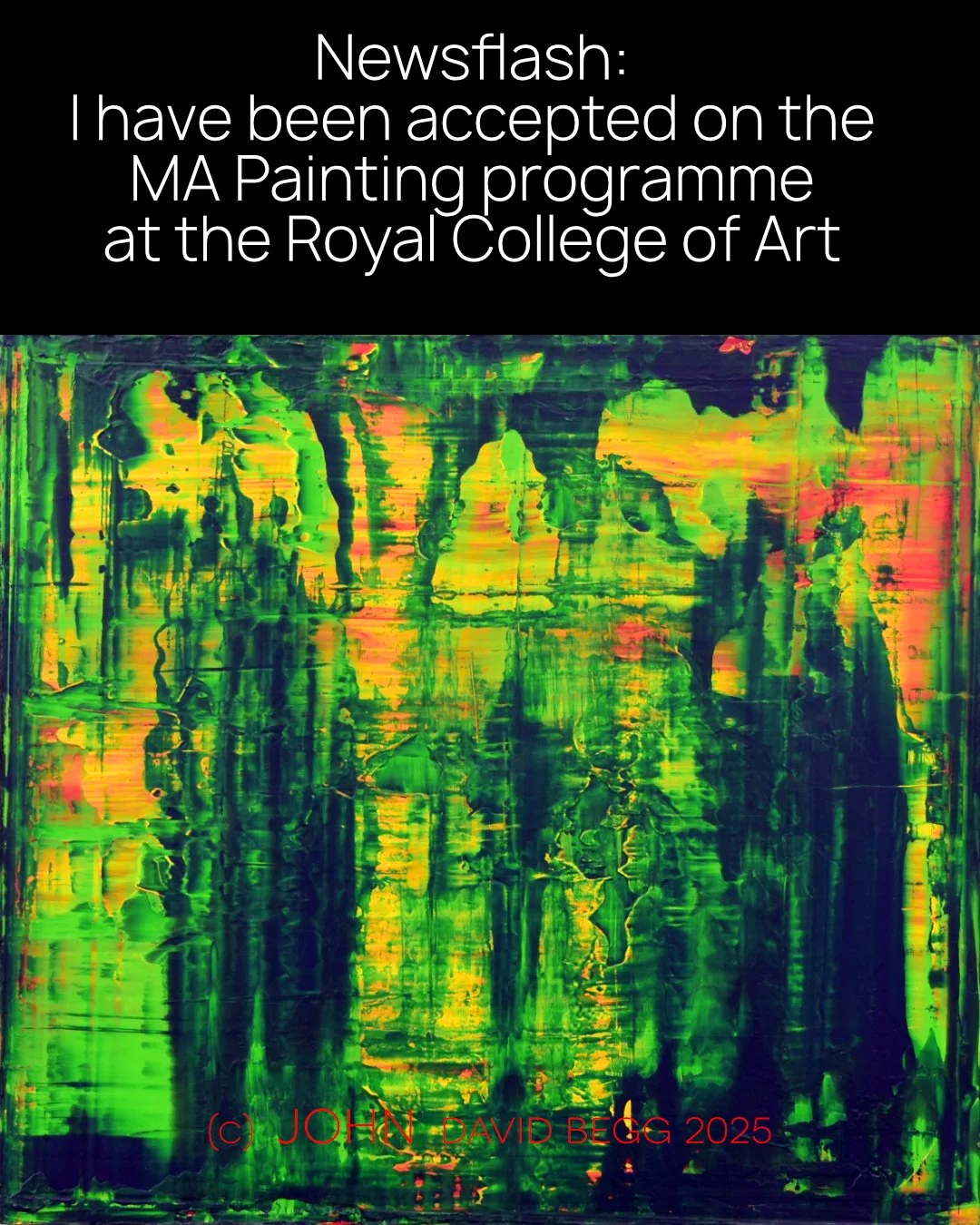 A completely self-taught painter with a little over four years&rsquo; experience, I have the honour of accepting a place on the MA Painting programme at The Royal College of Art, starting September 2026.

This is one of my most recent pieces, entitle