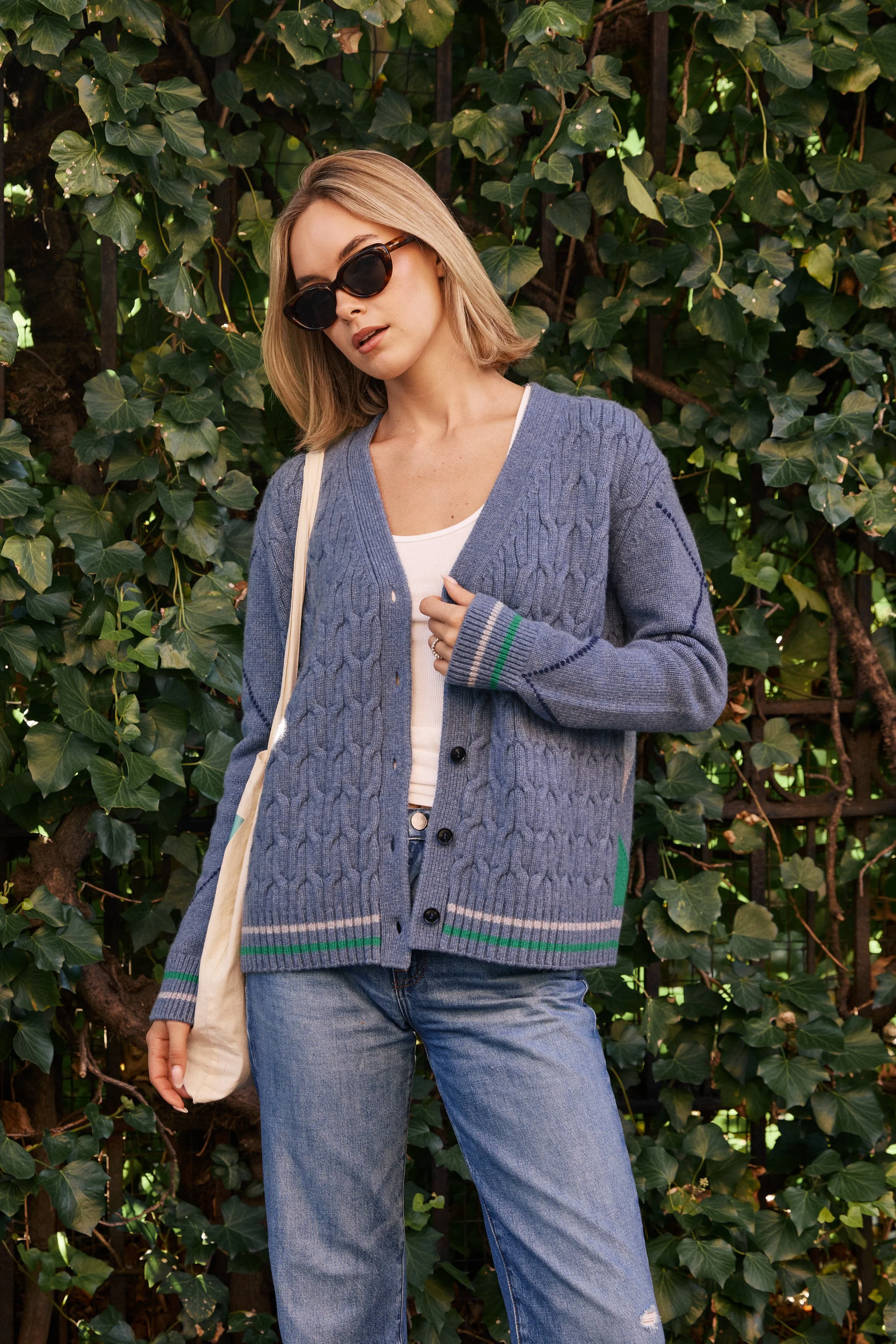 Blaire Cable Cardigan with Argyle Back
