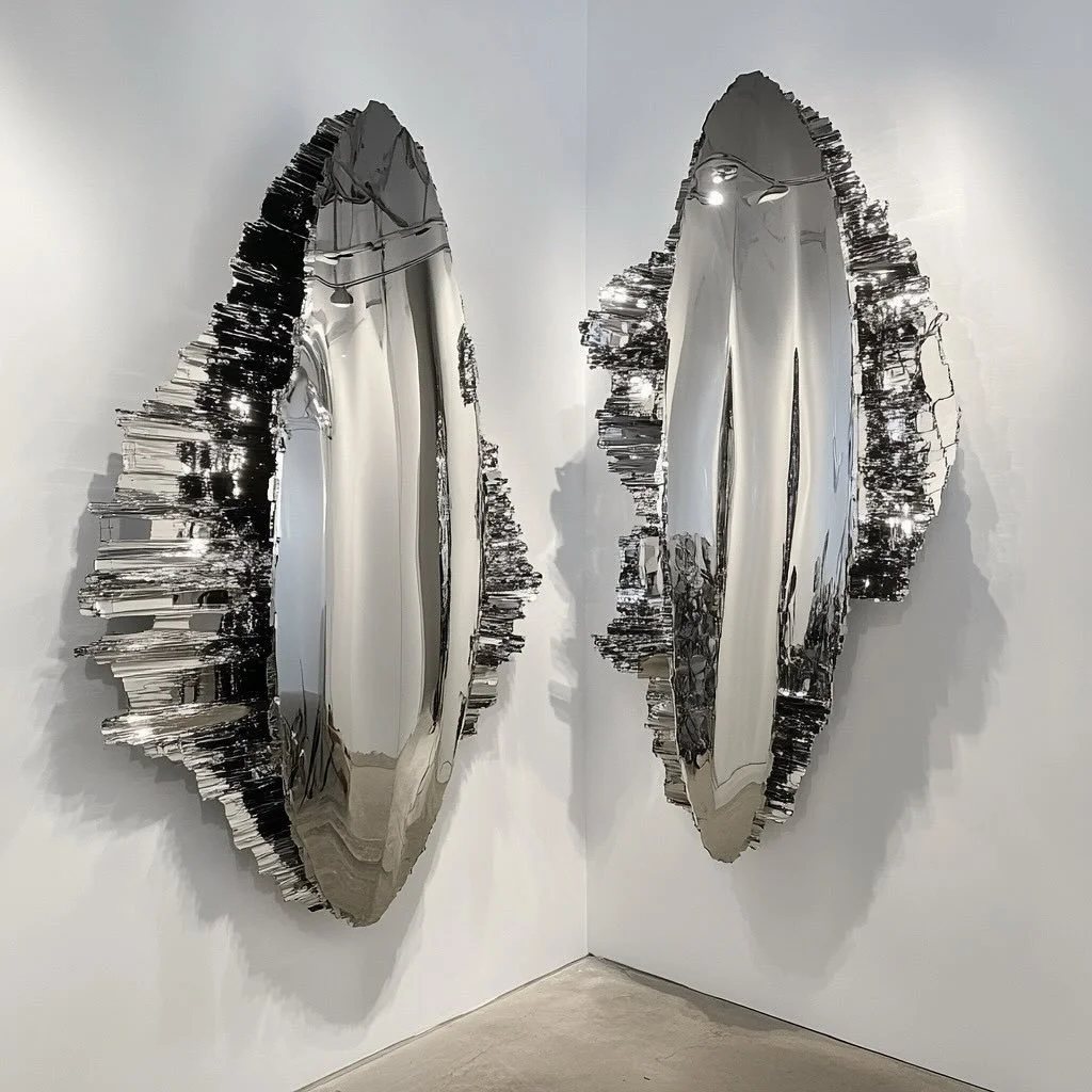 In our exploration of materiality we have been utilizing mirrored effect in certain forms to study how a change in perception can deeply influence ones&rsquo; experience, both external and internal simultaneously.
This particular piece, named Glitch,