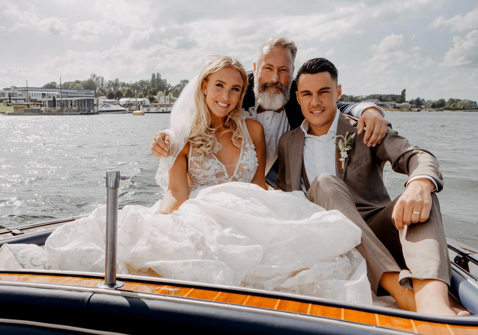 Bride and groom on a luxury boat ride after their wedding ceremony in Kerkdriel.