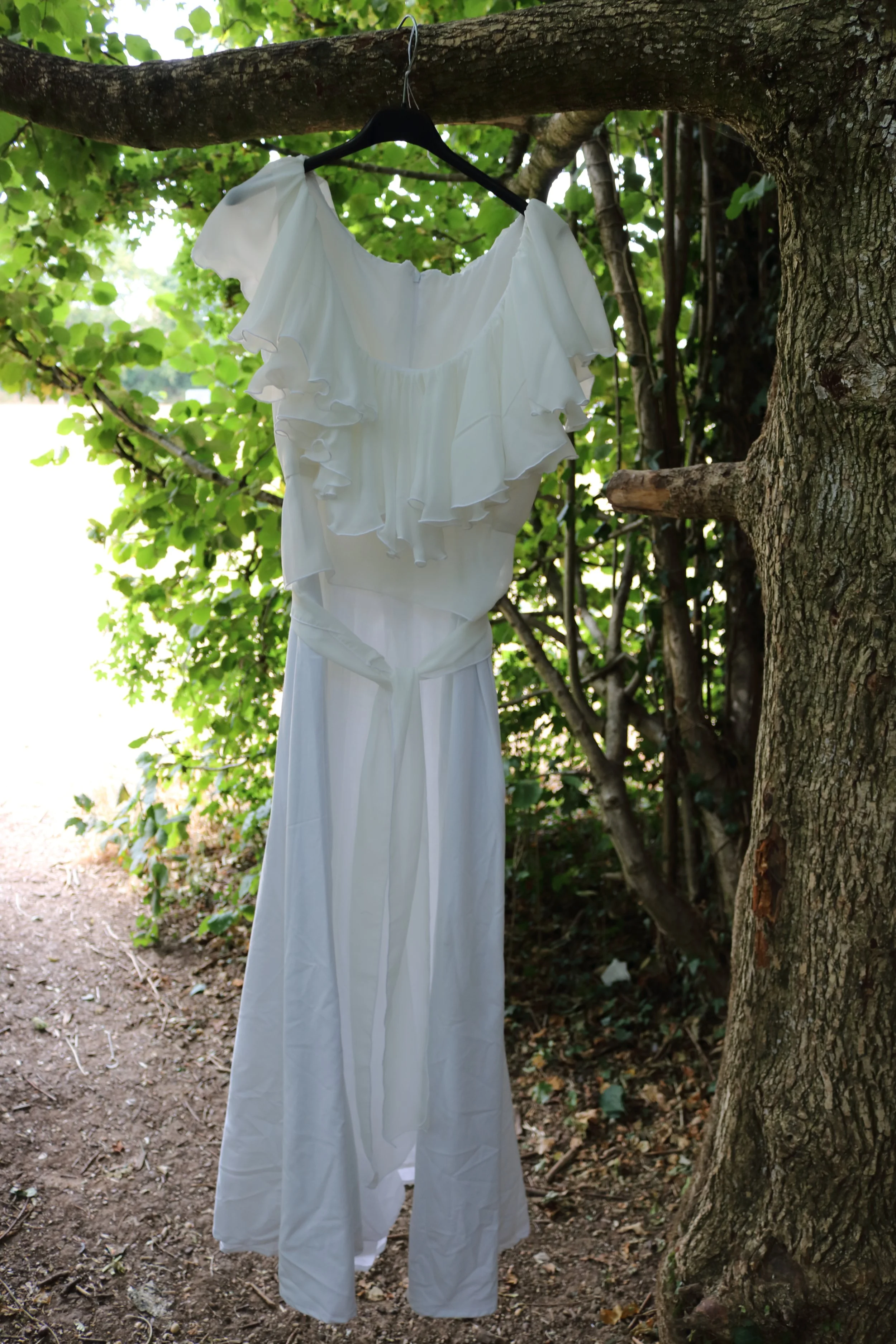 Loretta dress, made from secondhand bedsheet and deadstock chiffon.