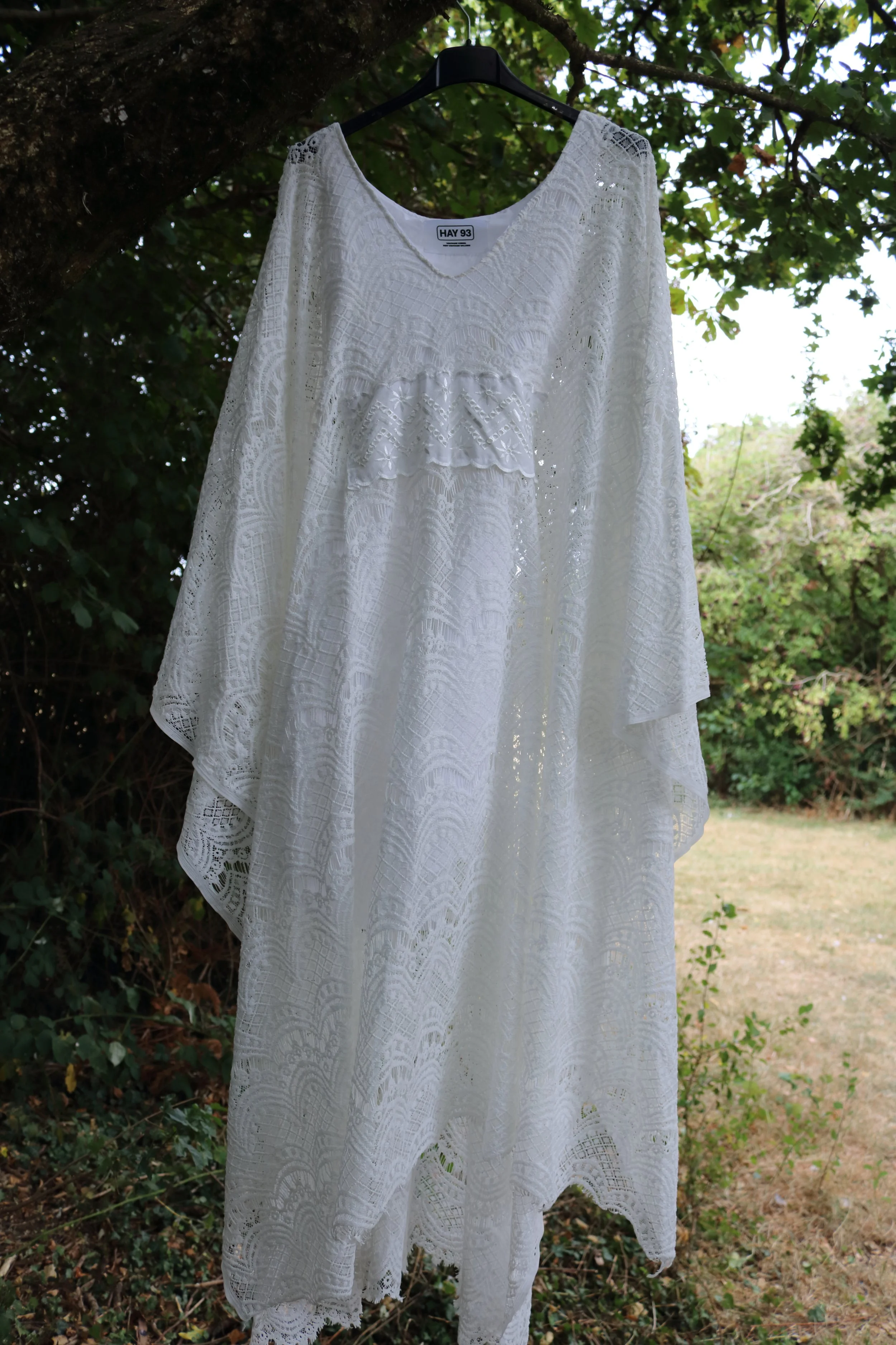 Lynn dress, made from secondhand bedsheet and deadstock lace.