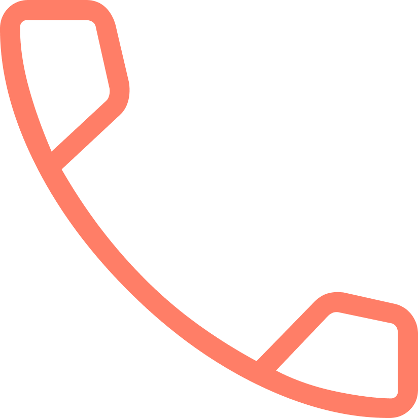Outline of a red telephone receiver on a black background.