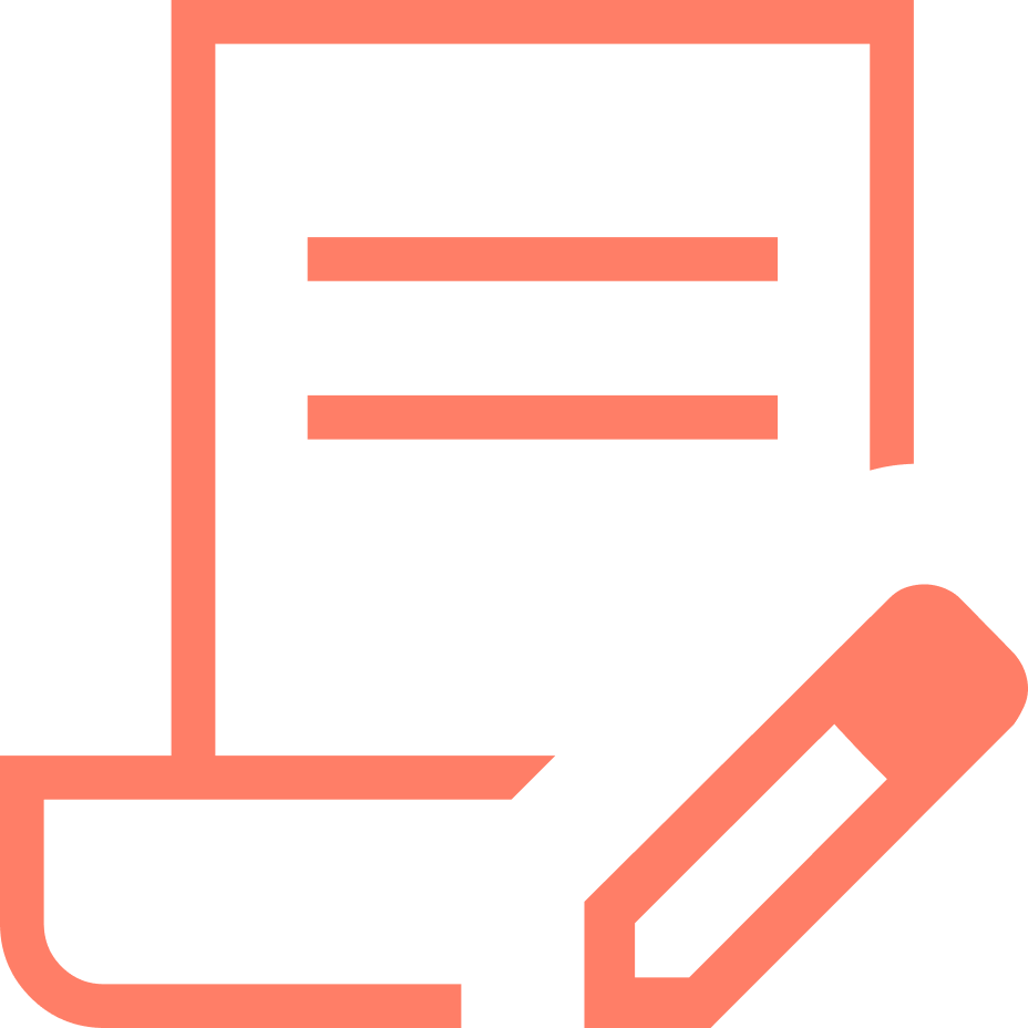 A simple icon of a sheet of paper with lines of text and a pencil, representing writing or editing.