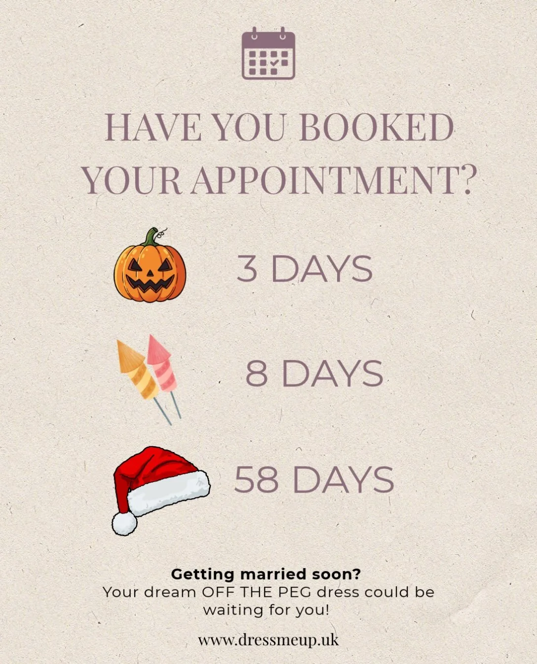 The dates are creeping up faster than you think!

And are you still searching for YOUR DREAM WEDDING DRESS? 

At Dress Me Up, your dream dress could be waiting for you! 

Beautiful off-the-peg wedding dresses mean you can find THE ONE and take it hom