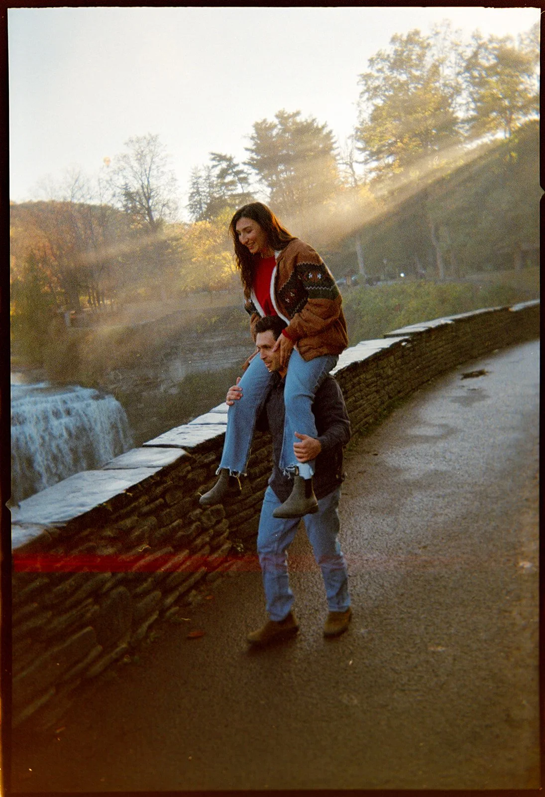 sunset film photography from engagement session at letchworth state park waterfalls