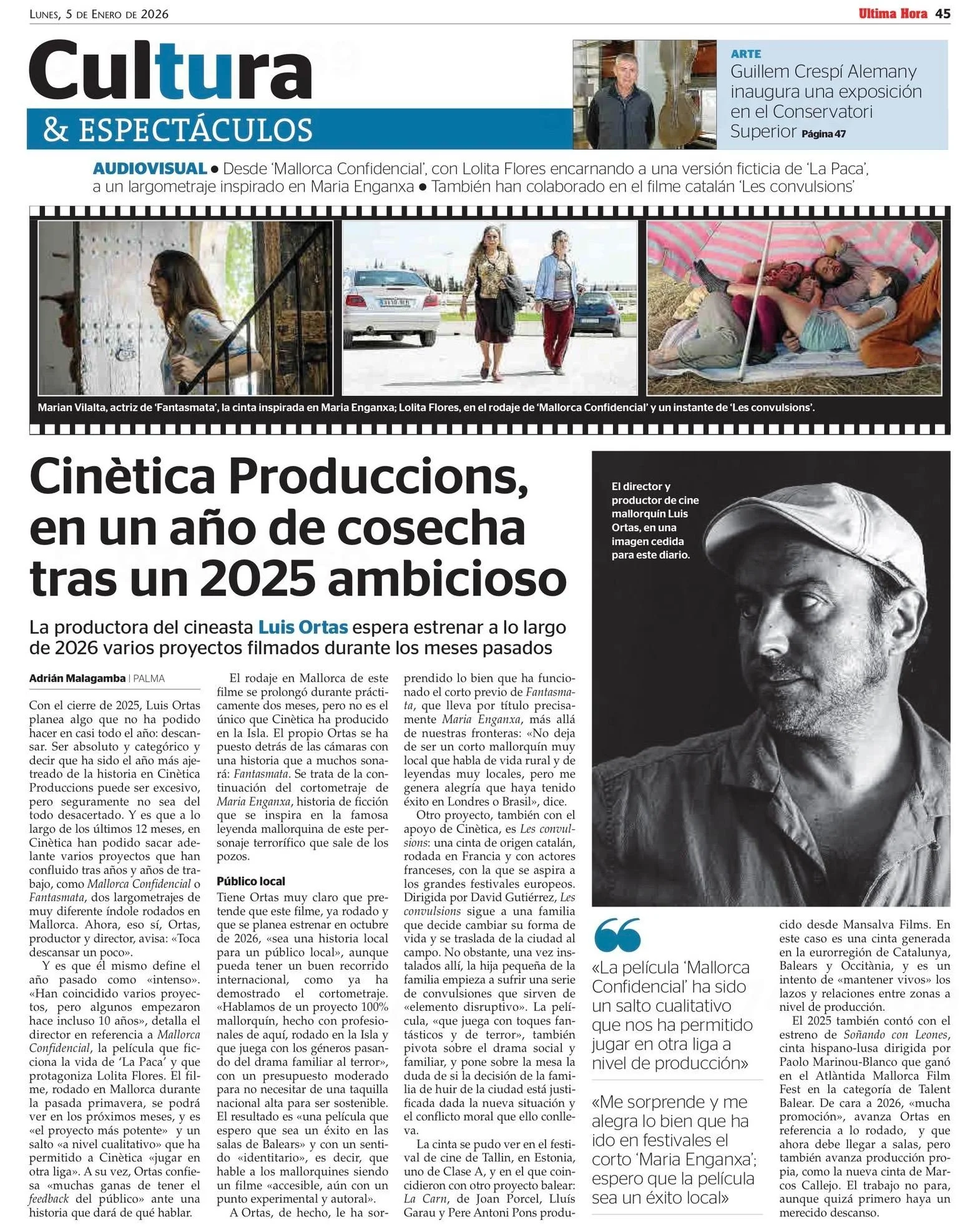 Avui, a l'@uhmallorca, reportatge signat per @adrianmalagamba sobre Cin&egrave;tica aquest any 2025. 📰