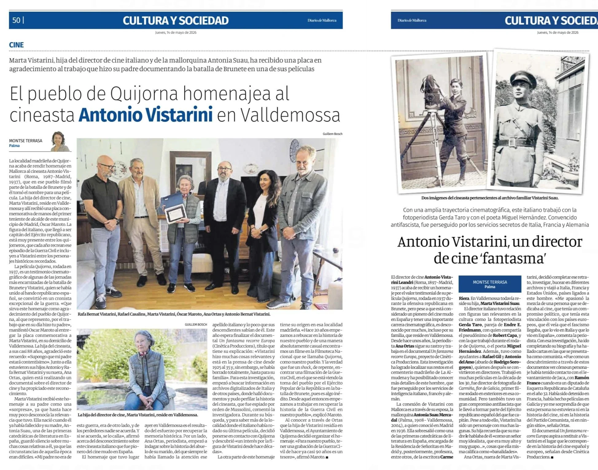 Molt aviat podreu veure el nostre nou documental sobre Vistarini. Una hist&ograve;ria fascinant! Contents per aquest reconeixement a Valldemossa i Quijorna (Madrid) que s'explica avui al @diariodemallorca 📰