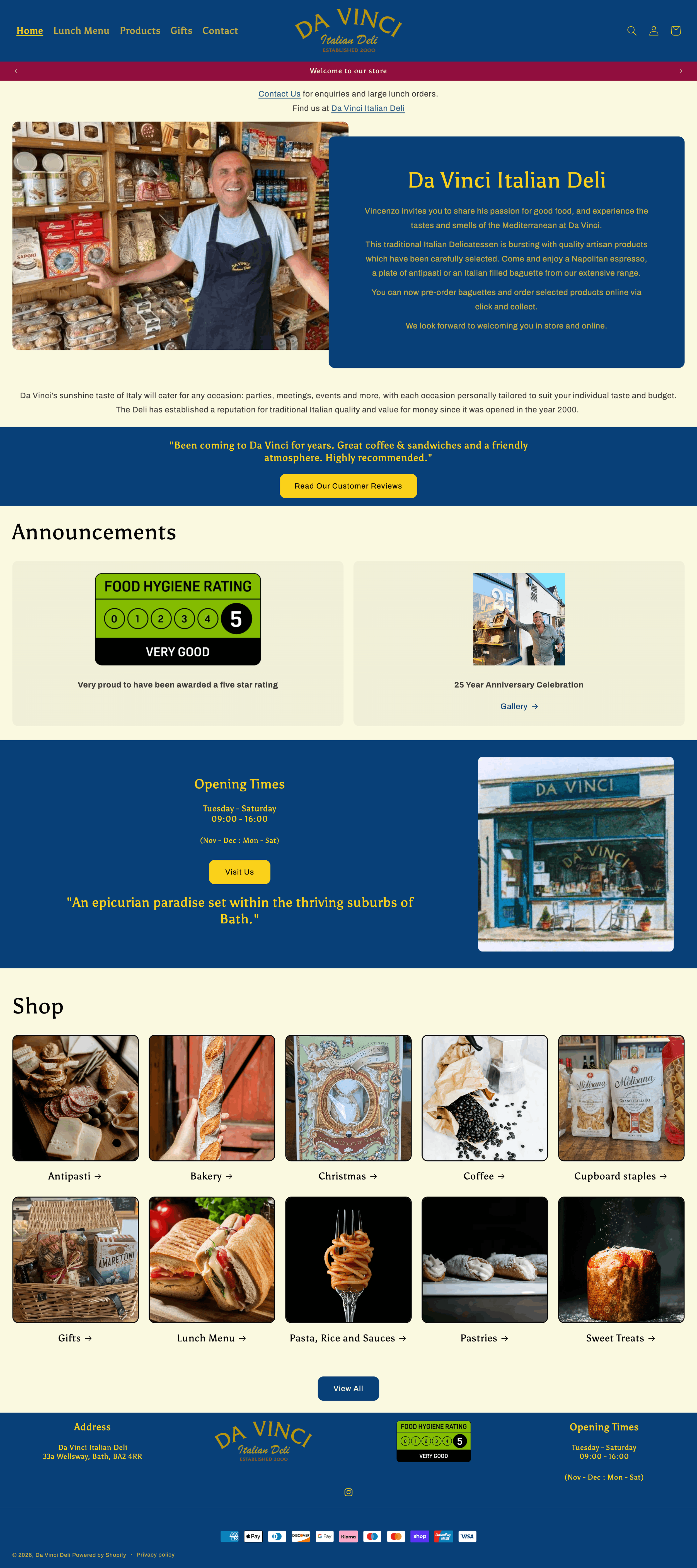 Da Vinci Deli Website Screenshots