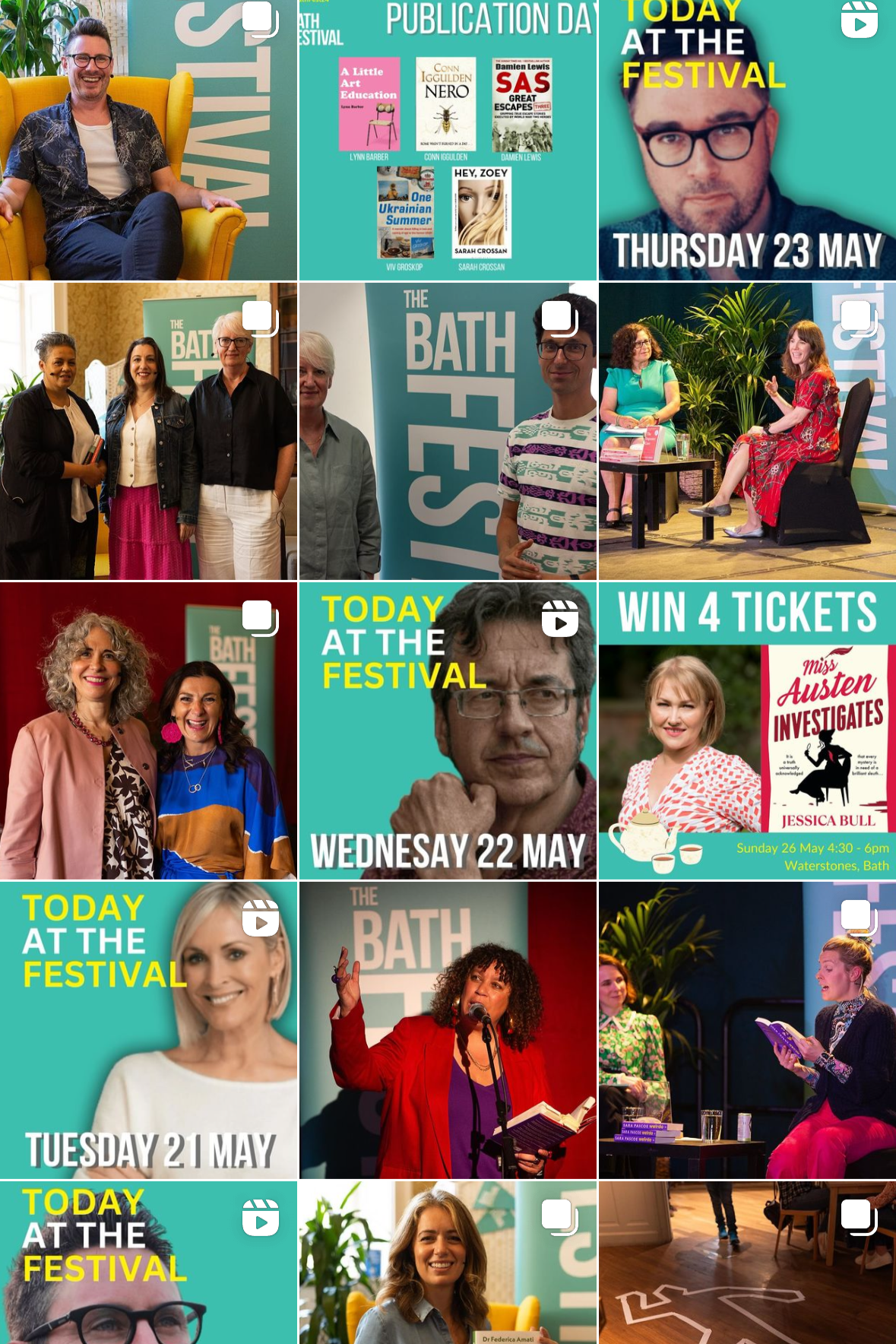 Screenshot of the Bath Festivals Instagram including all posts I created