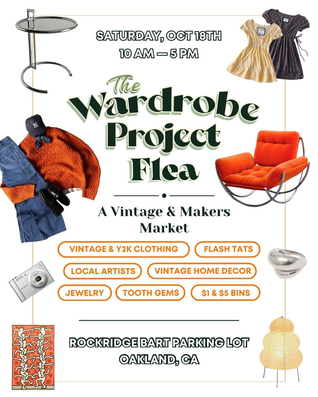 It's back! The monthly Wardrobe Project Flea returns on Saturday, October 18 (10am-5pm) with vintage, local artists, jewelry, and more! 

Rockridge BART Parking Lot
@thewardrobeprojectllc 

#rockridgedistrict #rockridgeoakland #oakland #vintage #popu