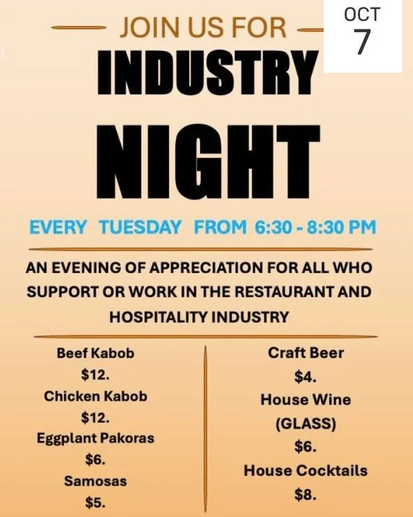 Do you work at a restaurant or in the hospitality industry? Tuesdays are just FOR YOU! Head to Saffron from 6:30-8:30 for delicious and deliciously discounted food and beverage specials and rub elbows with your fellow service workers! Your work is ap