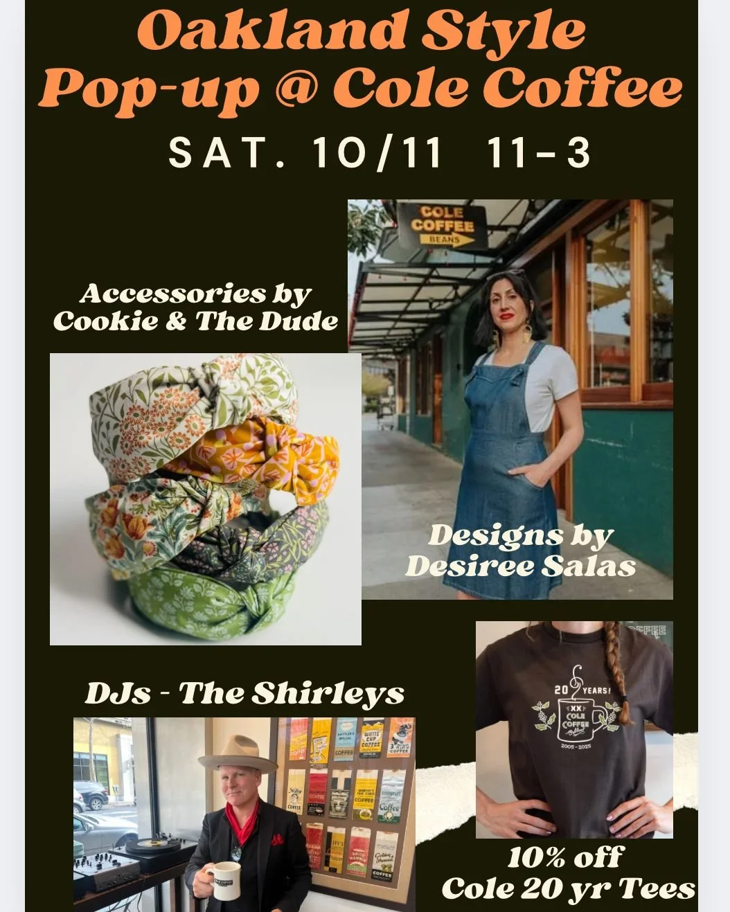 This Saturday @colecoffeeinc is celebrating Oakland Style Week with a pop-up, DJs, and T-Shirt sale from 11am-3pm! Get your style on at Rockridge's beloved neighborhood java joint! ☕😍

Cole Coffee
colecoffee.com
6255 College Ave
#oaklandstyleweek #o
