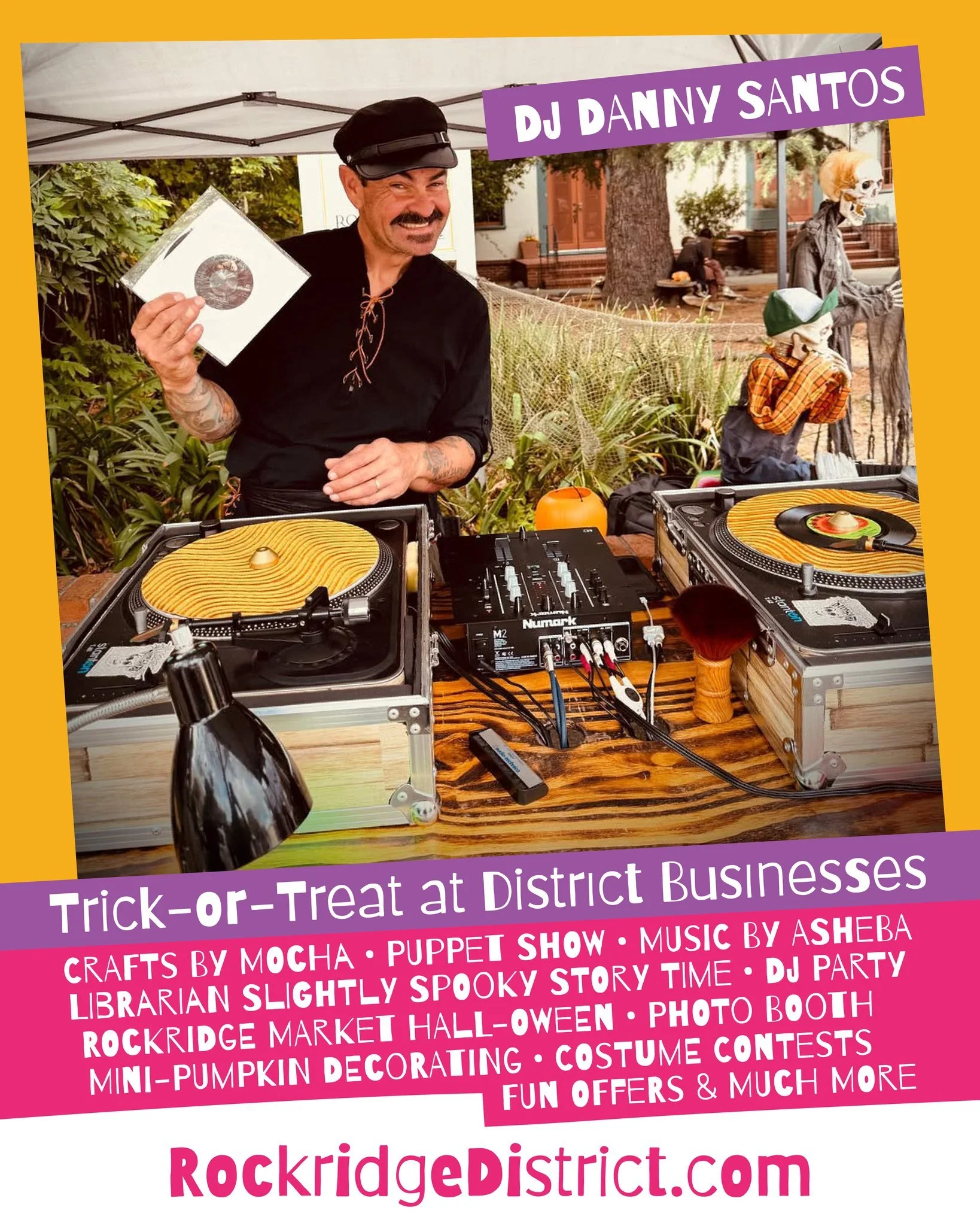 We've got DJ DANNY SANTOS bringing the spooky beats to the FUN HUB outside College Avenue Presbyterian Church (courtyard at 5951 College Ave) on Sunday, Oct. 26 (DJ set from 12pm-2pm). Stop by for a costume contest Photo Booth, free Trick-or-Treat ba