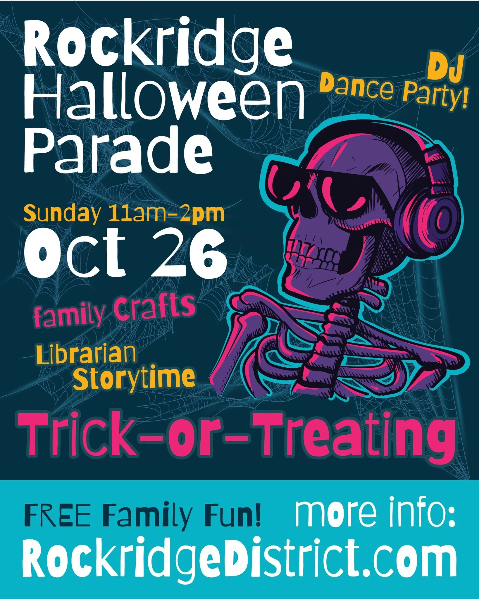 The 33rd Annual Rockridge Halloween Parade is ToDaY from 11am-2pm! 🎃🍬😻

Trick-or-Treat at 40+ businesses
(w/ FREE Trick-or-Treat bags)
Kids' crafts at lots of locations
Community picnic on Manilla
Puppet show and librarian stories
Music for kids a