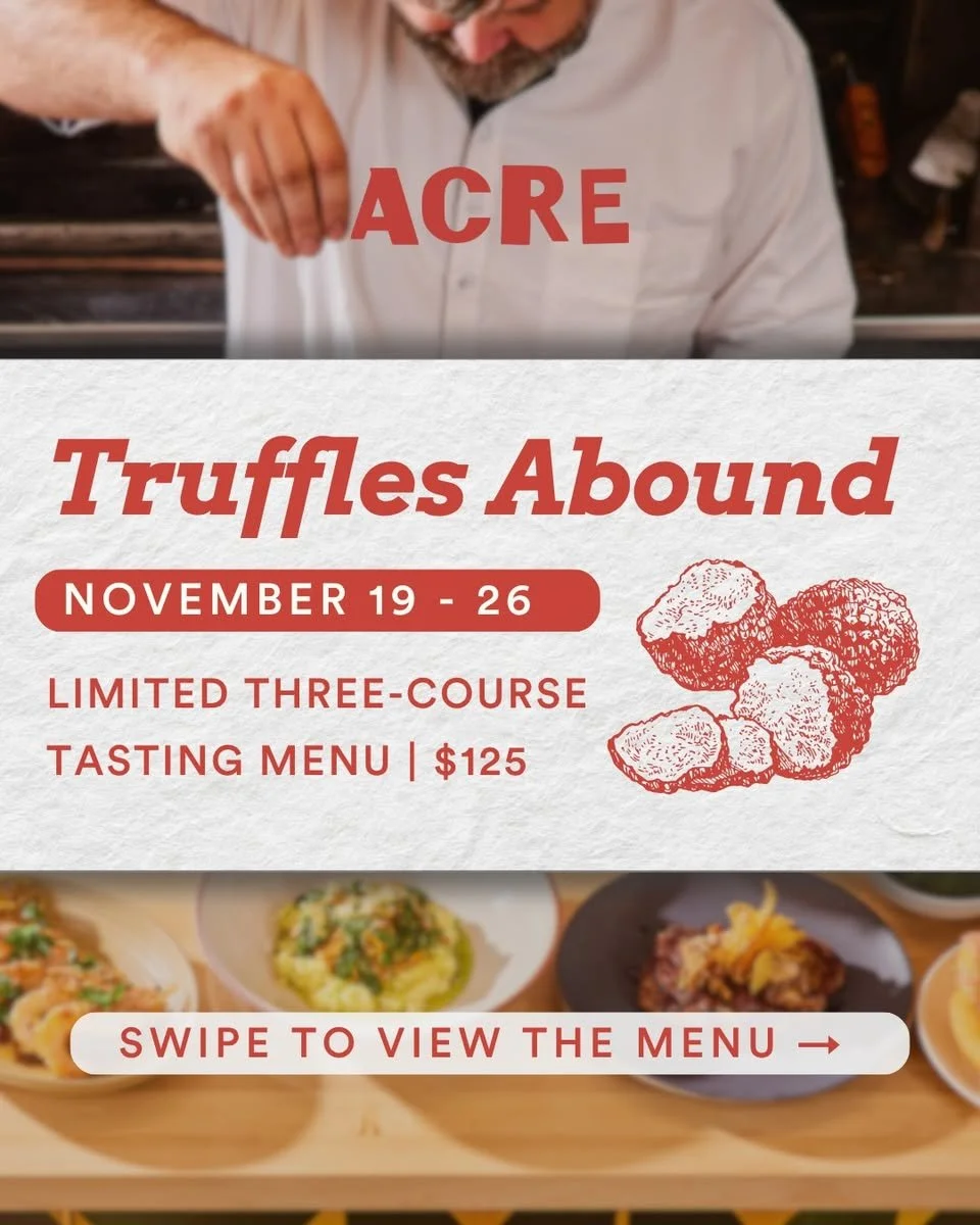 It's Truffle Week at ACRE! 🍄 A limited three-course truffle tasting menu is now available through Nov 26. Book your table and let the truffle era begin.

acrekitchenandbar.com
ACRE Kitchen &amp; Bar
5655 College Ave

#truffledishes #tastingmenu #oak