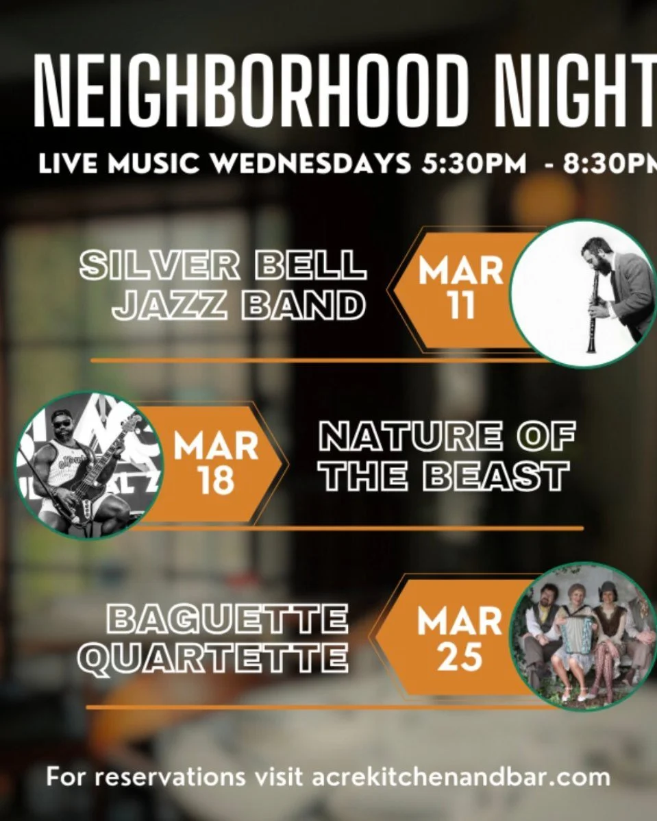 Shake off the midweek slump and join ACRE every Wednesday for Neighborhood Night, where great food, live music, and good company come together. 

ACRE Kitchen &amp; Bar
5565 College Avenue
Wednesdays from 5:30pm - 8:30pm
@acrekitchenandbar 

#rockrid
