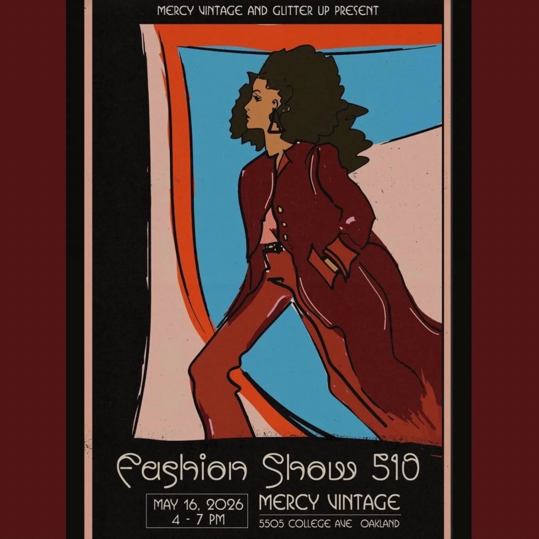 Bay Area! Pull your best fits together and come to the Mercy Vintage FASHION SHOW 510 runway and street party next weekend, May 16th (5-7pm)! 💃🏾
 
It's taking over Forest Street and turning it into a runway celebration of creativity in motion! New 