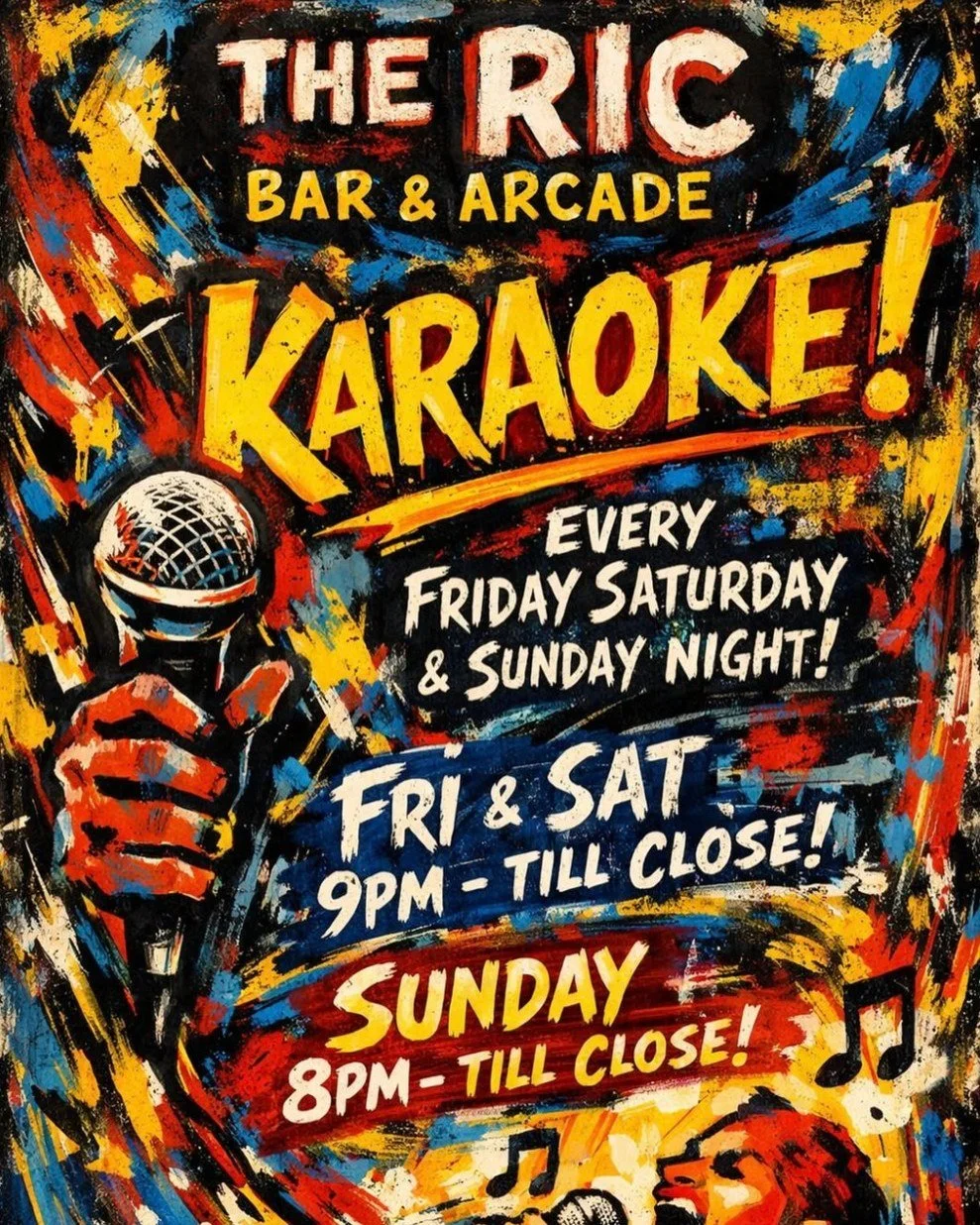 The RIC Bar &amp; Arcade KARAOKE! Every Friday, Saturday &amp; Sunday night!

Sat: 9PM - close
Sun: 8PM - close

@the_ricbar 
5515 College Ave
thericoakland.com

#rockridgeoakland #rockridgedistrict #oakland