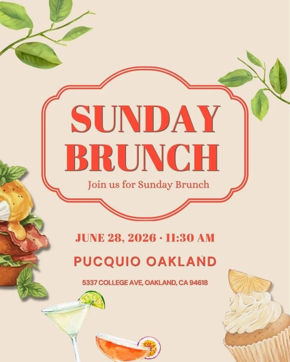 Treat yourself to Sunday Brunch!

PUCQUIO 
5337 College Ave
June 28, 2026
11:30 AM 1:30 PM
pucquio.com
@pucquio 

#rockridgeoakland #rockridgedistrict #sundaybrunch