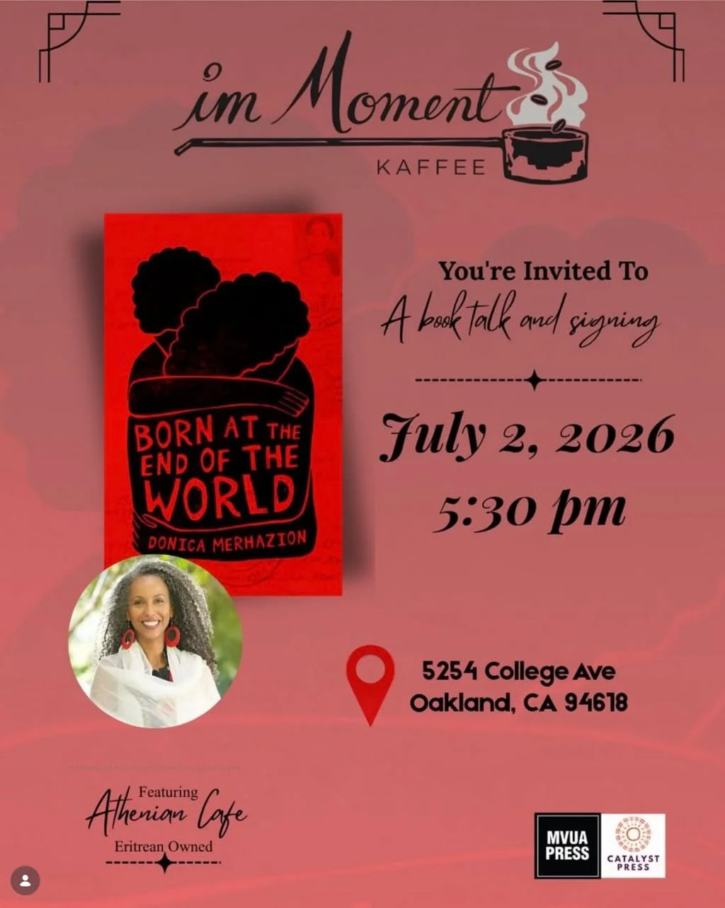 Book talk and signing by author Donica Merhazion! "Based on a true story, Born at the End of the World is a powerful narrative of patriotism, love, camaraderie, and courage, no less uplifting or appalling than Schindler's List."

Thurs., Ju