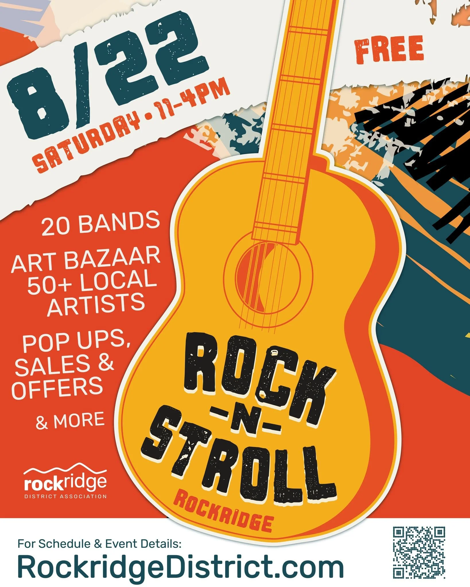 Rock-N-Stroll returns on Saturday, Aug. 22 (11am-4pm-ish)
FREE! One mile stroll featuring 20 bands, 50+ artists/makers, pop-ups, sales, special offers, kids' activities and more! 

Take BART to the Rockridge Station and you're in the center of the ac
