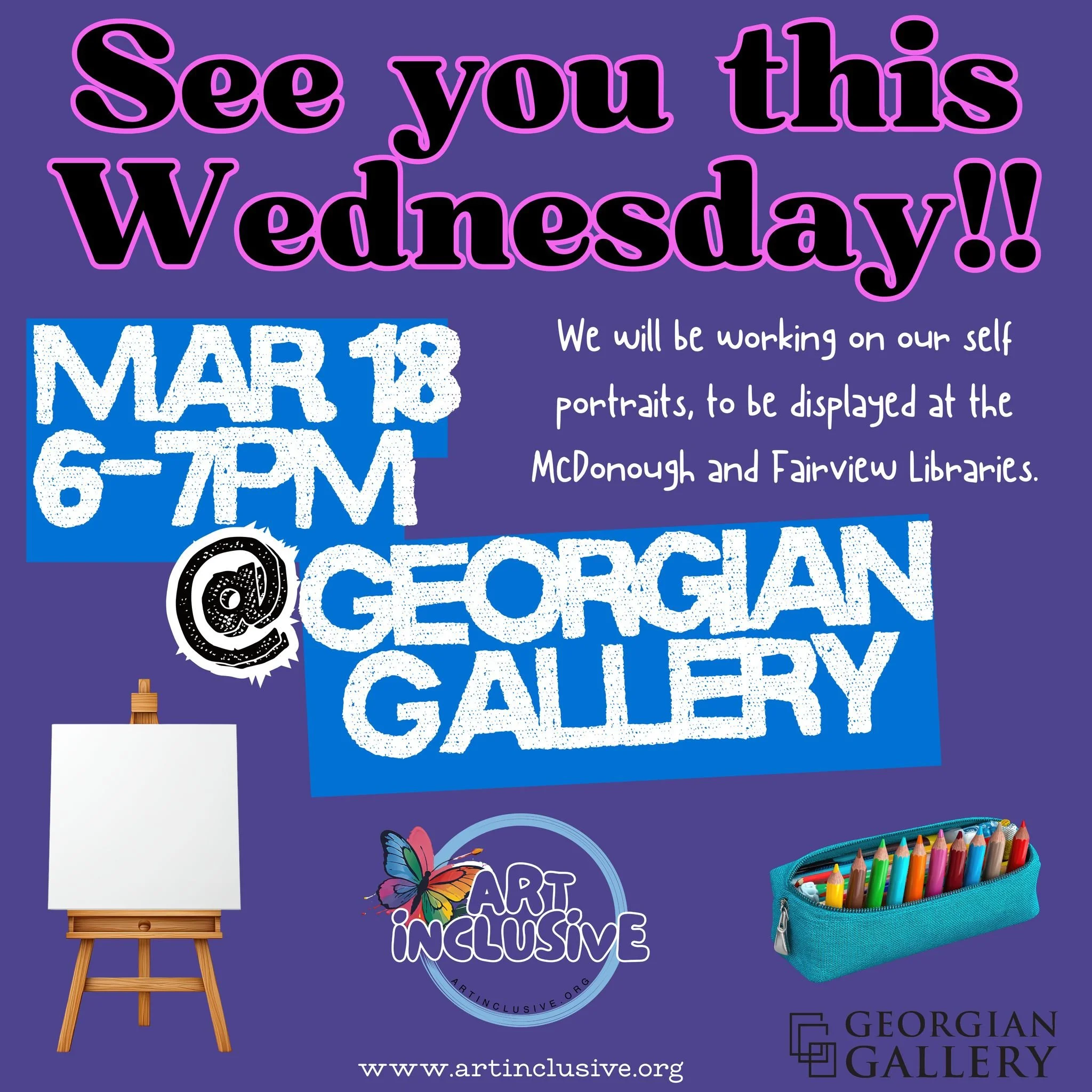 We hope to see you all at @georgian_gallery this Wednesday, March 18th. If you already finished your self portrait and would like to create another drawing for the libraries, I will have additional sheets of that awesome paper we used last time. If y