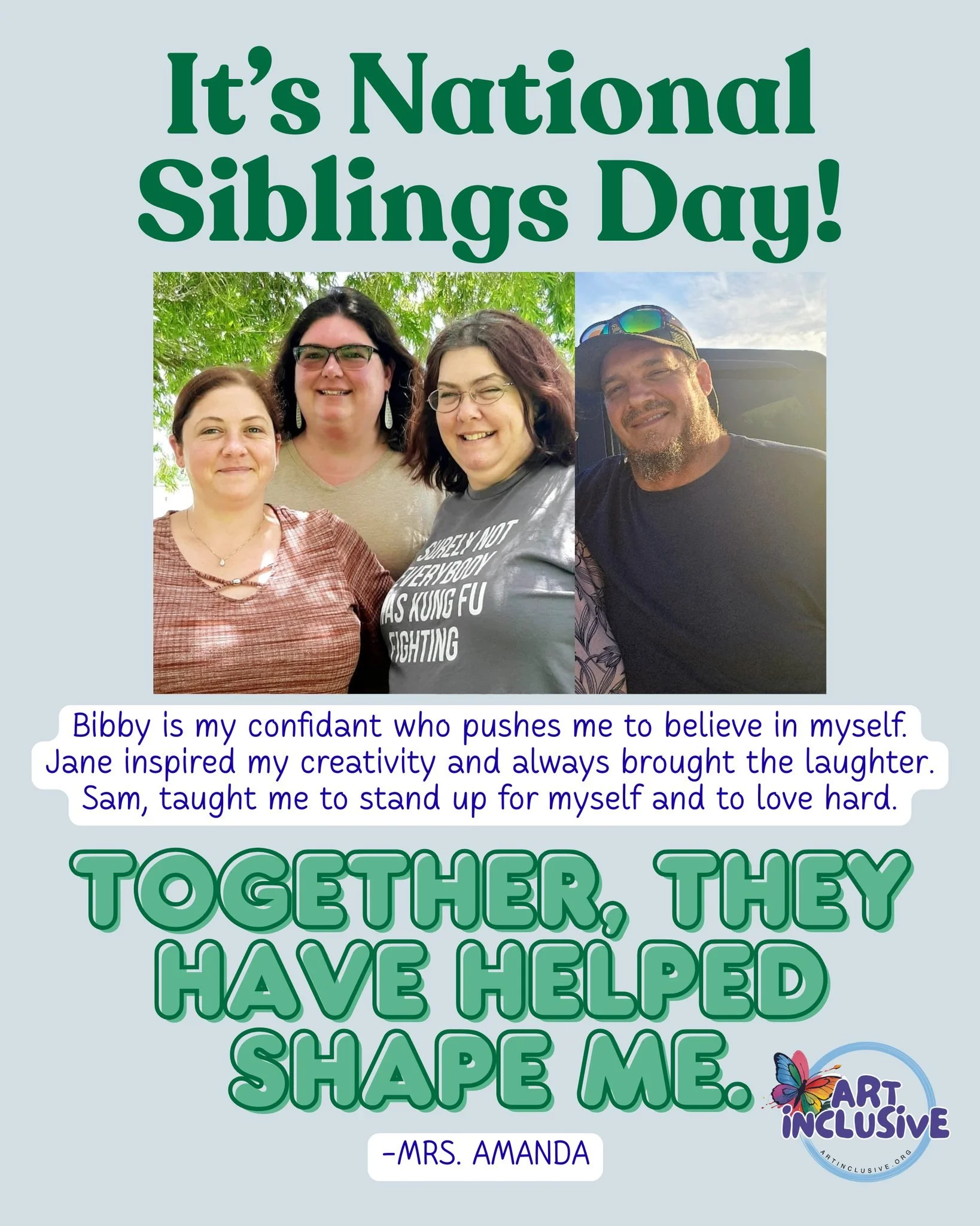 Today is National Siblings Day. We hope you all enjoy the company of those nearest and dearest to you. If you are an only sibling, may you have friendships that feel like family. Have a great weekend, we will see you Wednesday! 🥰

#nationalsiblingsd