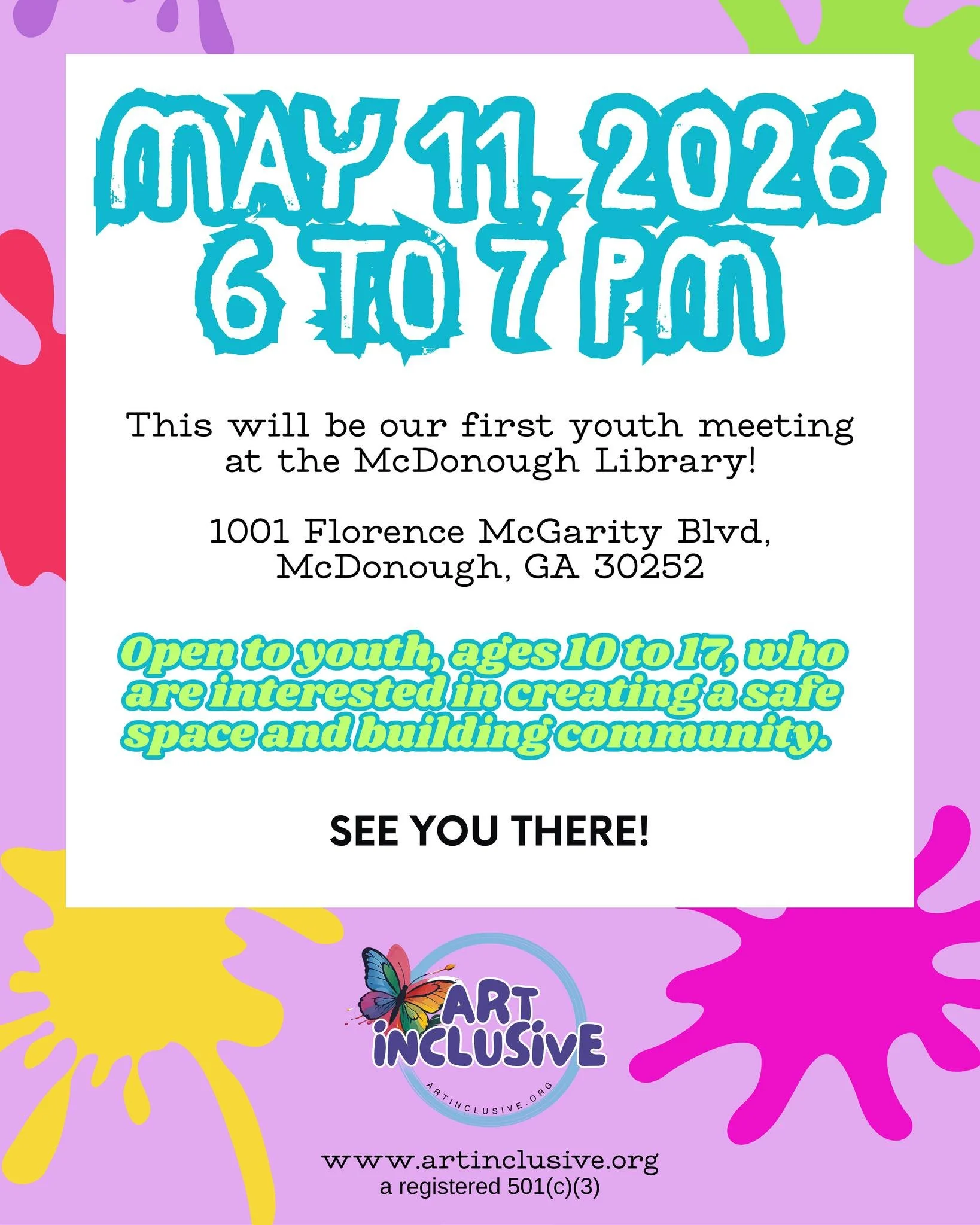 Hey friends! Our youth meetings will have a new schedule (second image) starting this month.  We will kick off May with our very first meeting at the McDonough Library. We hope to see you all there at 6:00PM. We will be starting an adult meeting of A