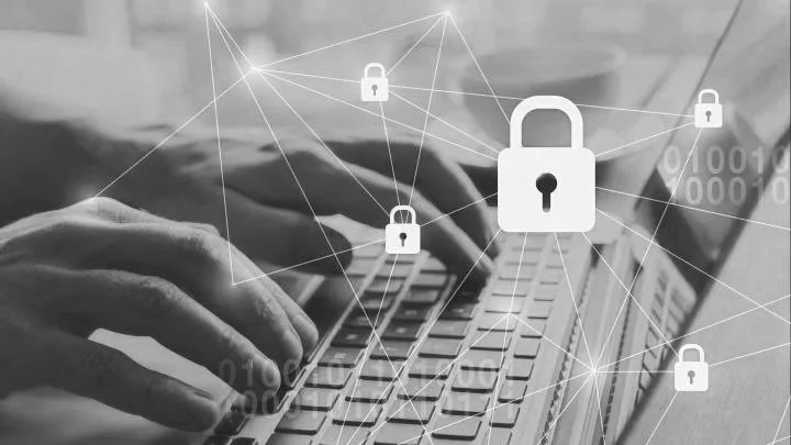 Close-up of a stethoscope on a digital network background, symbolizing healthcare technology.